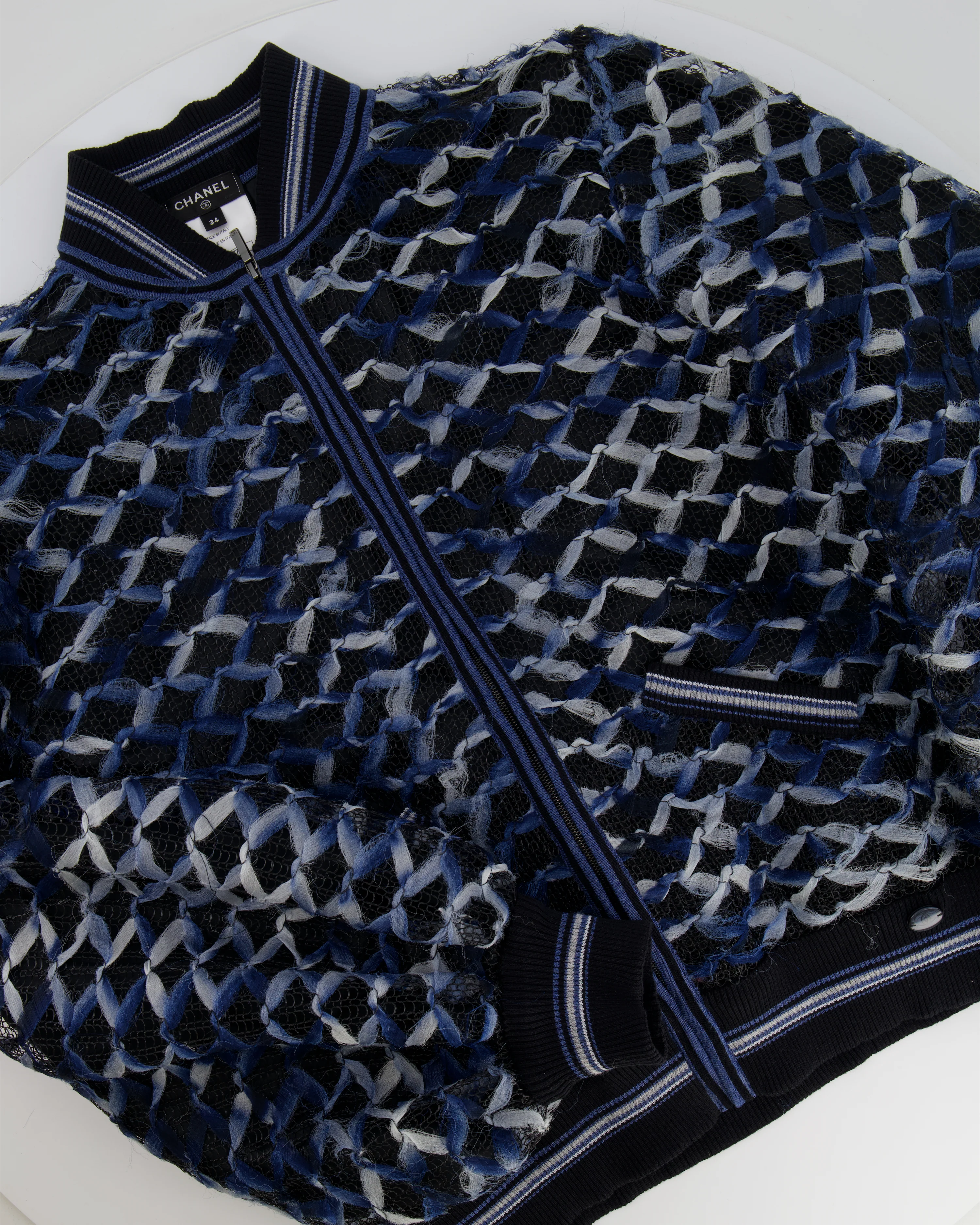 Chanel 18S Black, White and Blue Fishnet Mini Skirt and Jacket Set Size FR 34 (UK 6) RRP £6,850 - Image 9