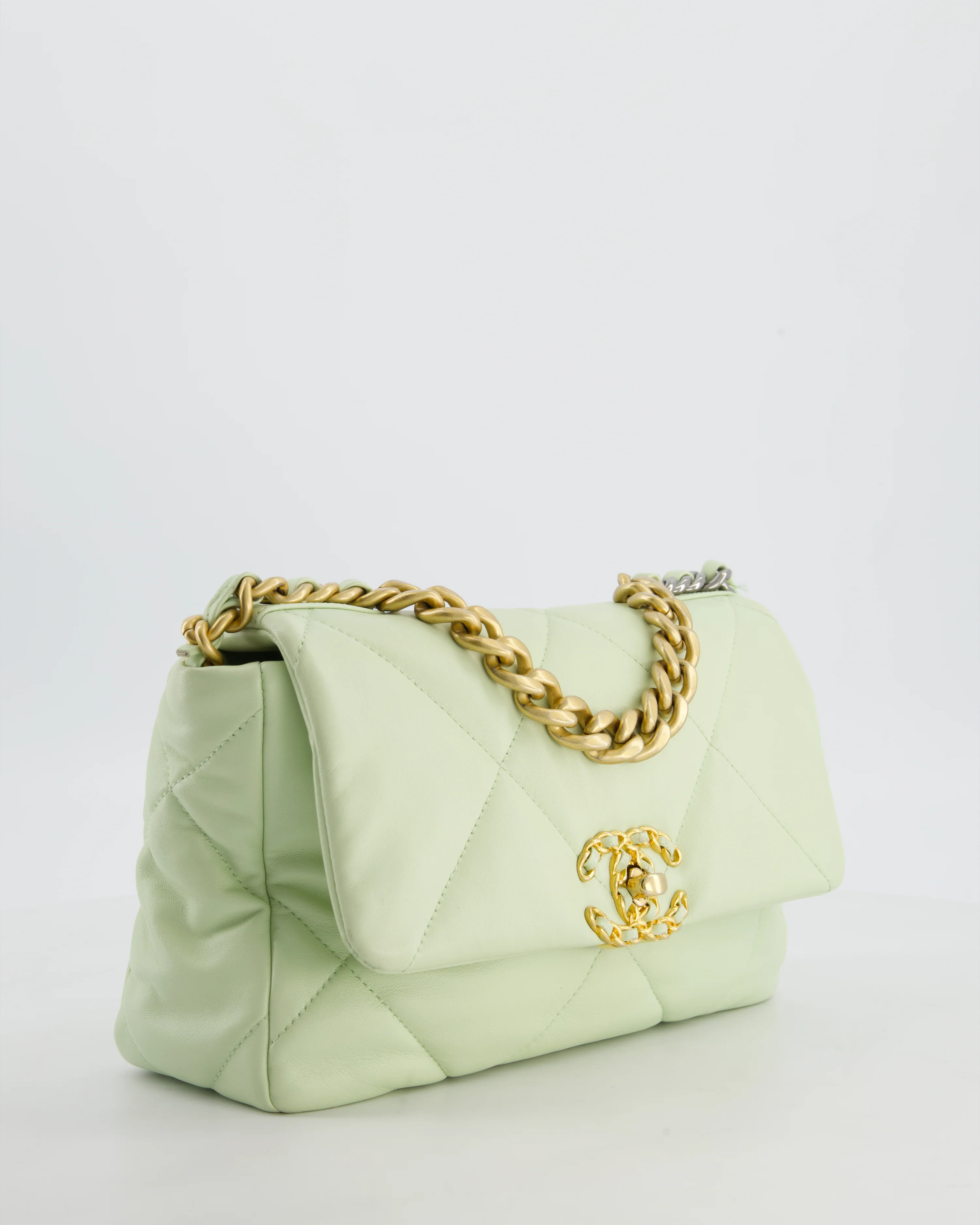 Chanel 19 Small Flap Bag in Pastel Pistachio Goatskin Leather with Tricolour Hardware - Image 3