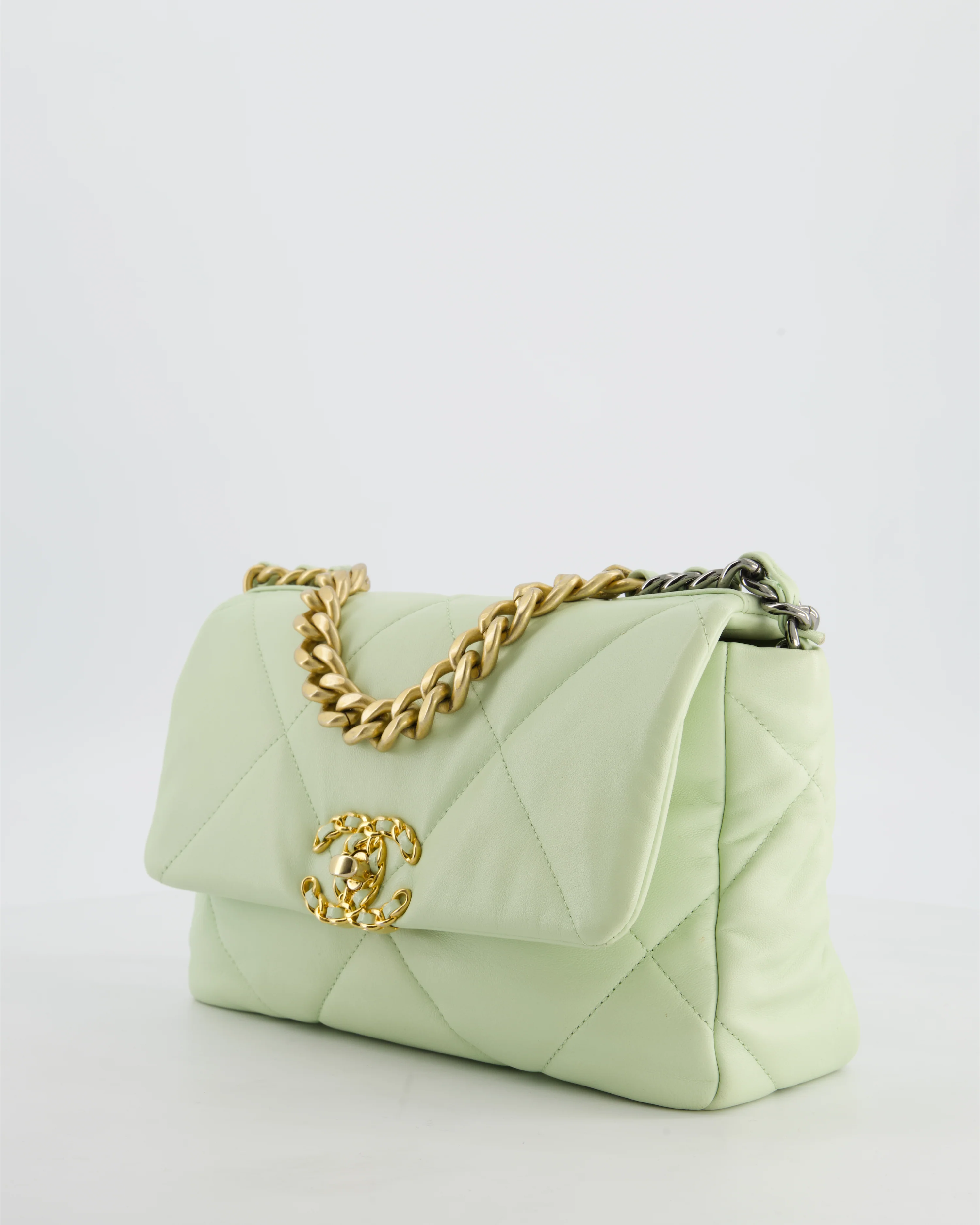 Chanel 19 Small Flap Bag in Pastel Pistachio Goatskin Leather with Tricolour Hardware - Image 9