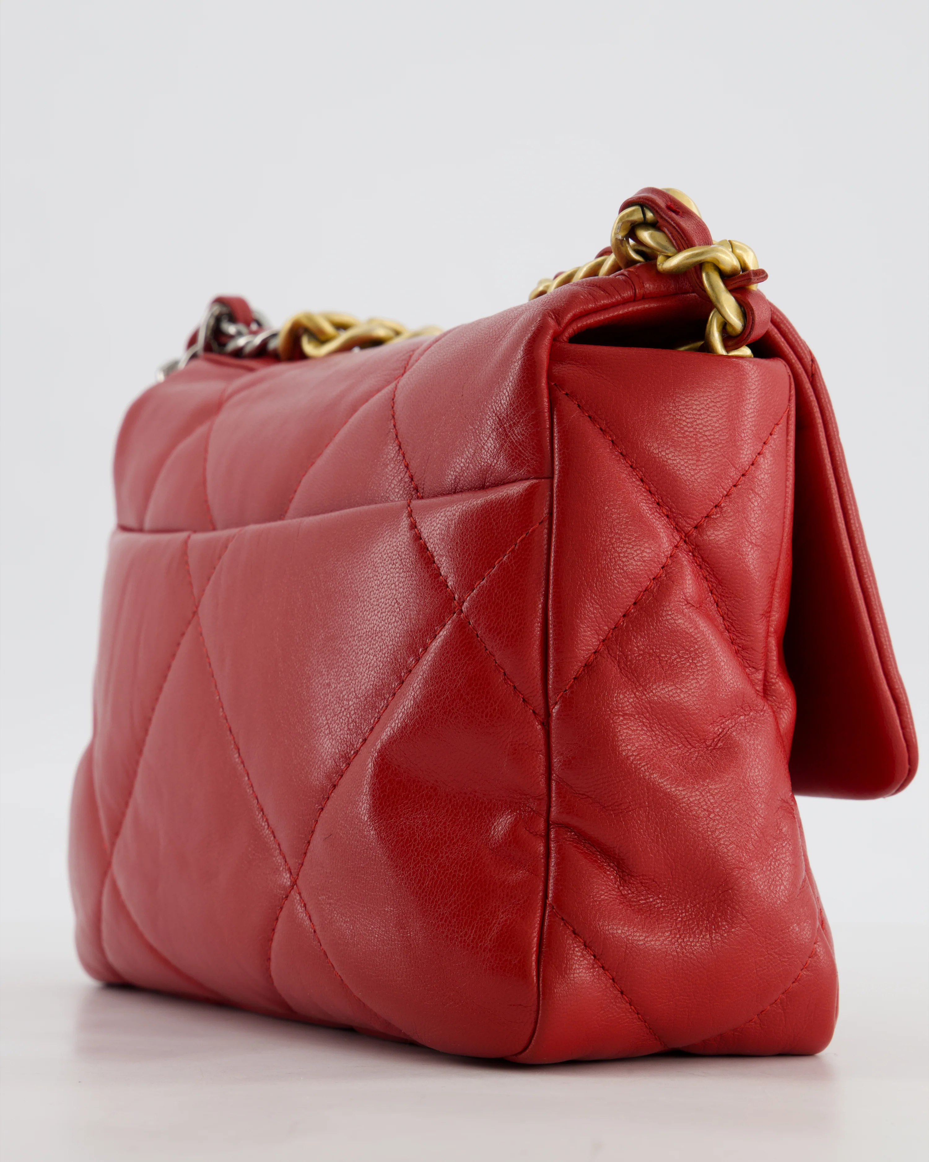 Chanel 19 Small Flap Bag in Deep Red Goatskin Leather with Mixed Hardware - Image 10