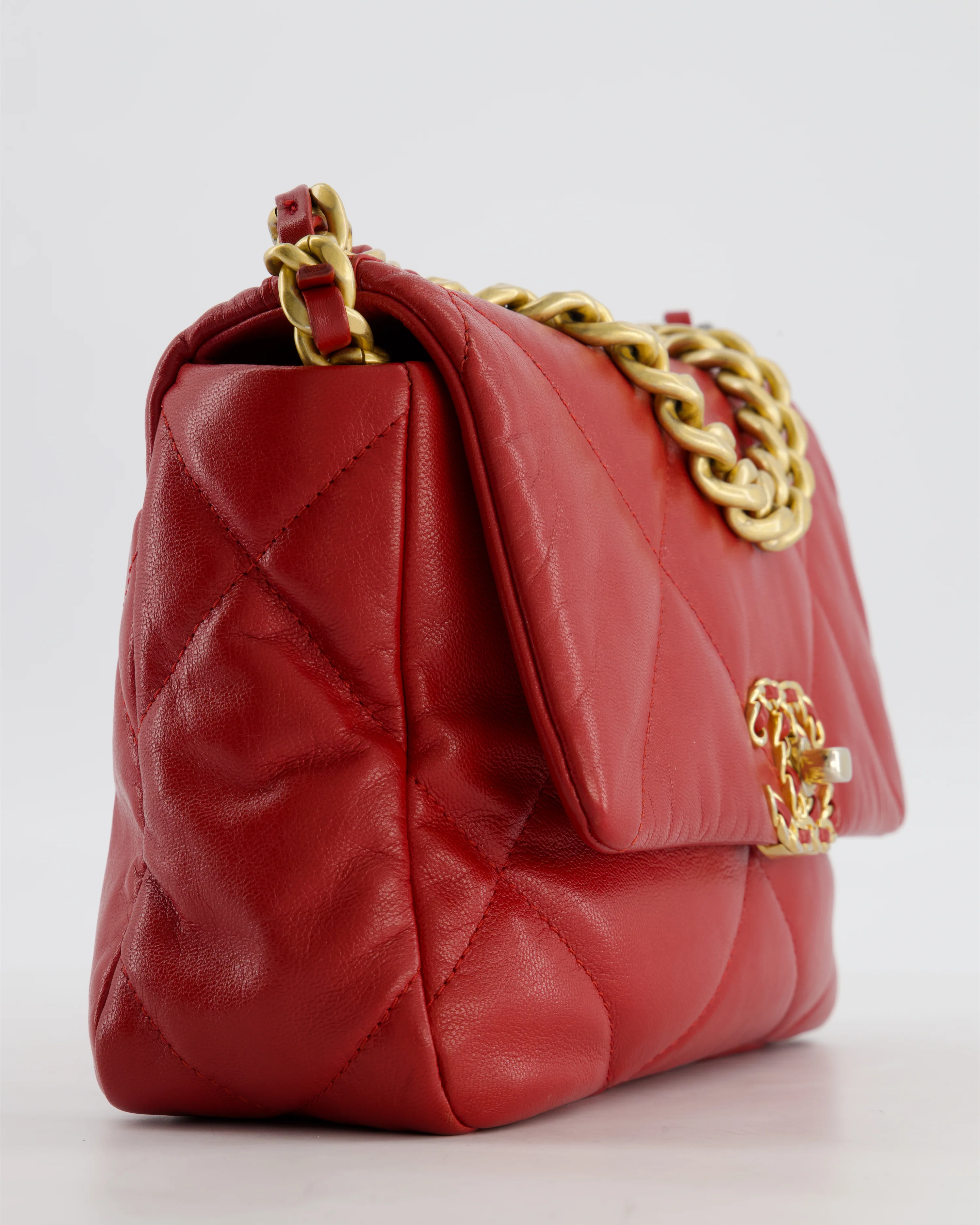 Chanel 19 Small Flap Bag in Deep Red Goatskin Leather with Mixed Hardware - Image 11