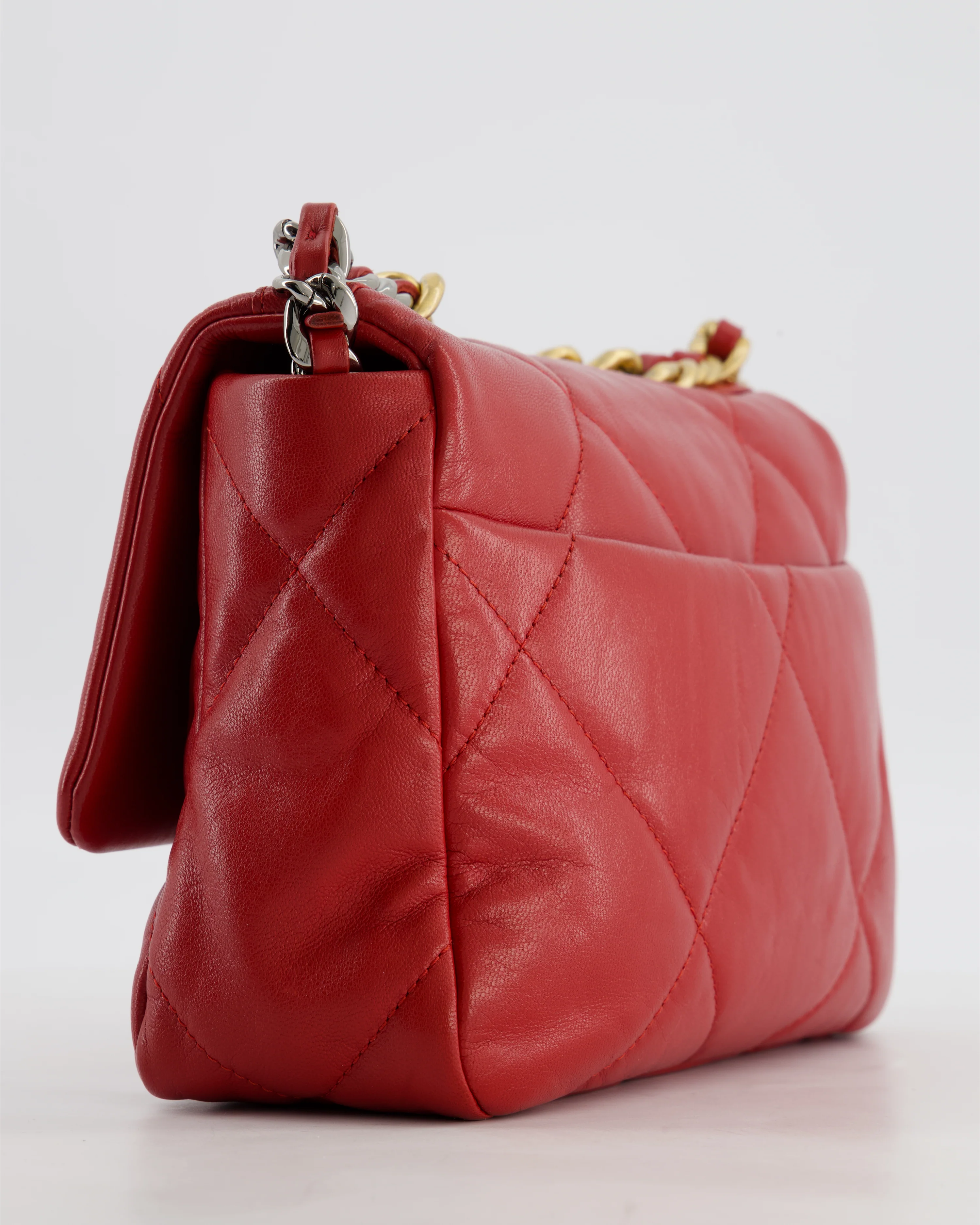 Chanel 19 Small Flap Bag in Deep Red Goatskin Leather with Mixed Hardware - Image 12
