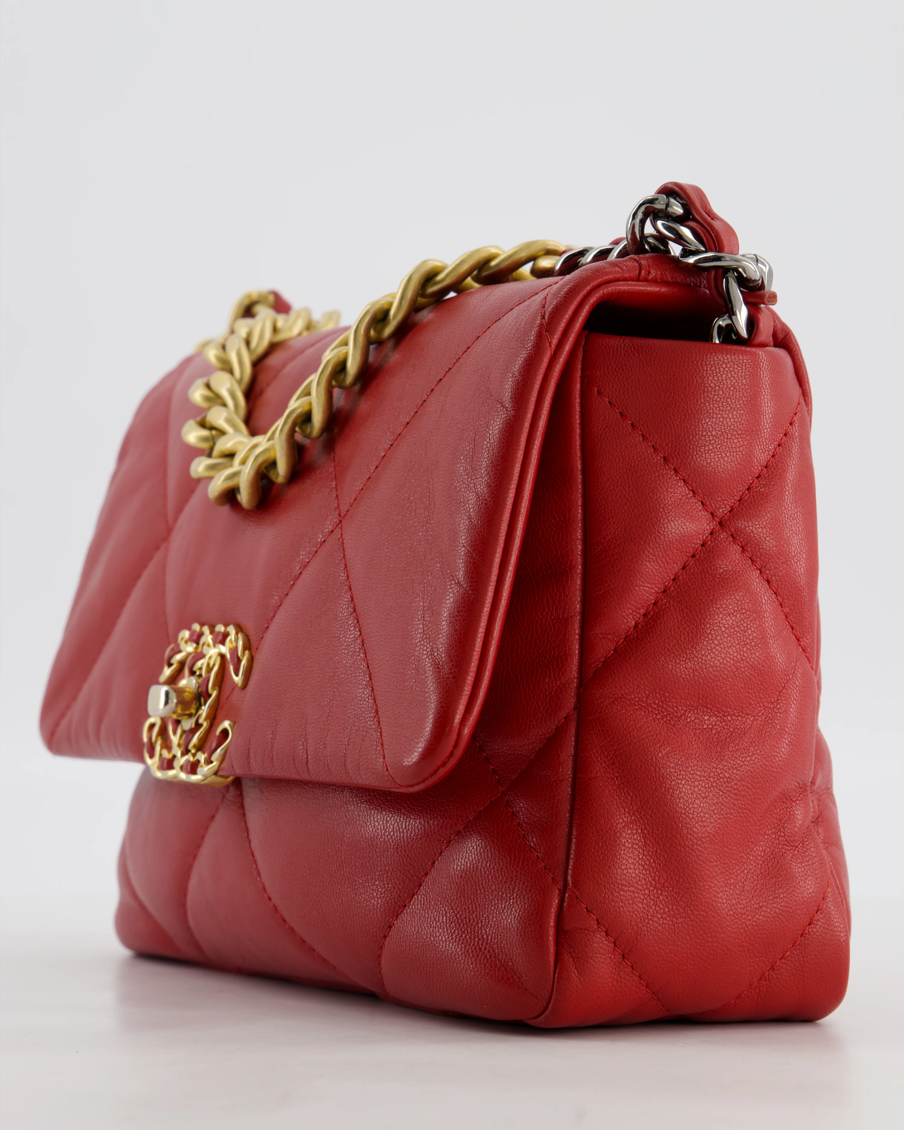 Chanel 19 Small Flap Bag in Deep Red Goatskin Leather with Mixed Hardware - Image 13