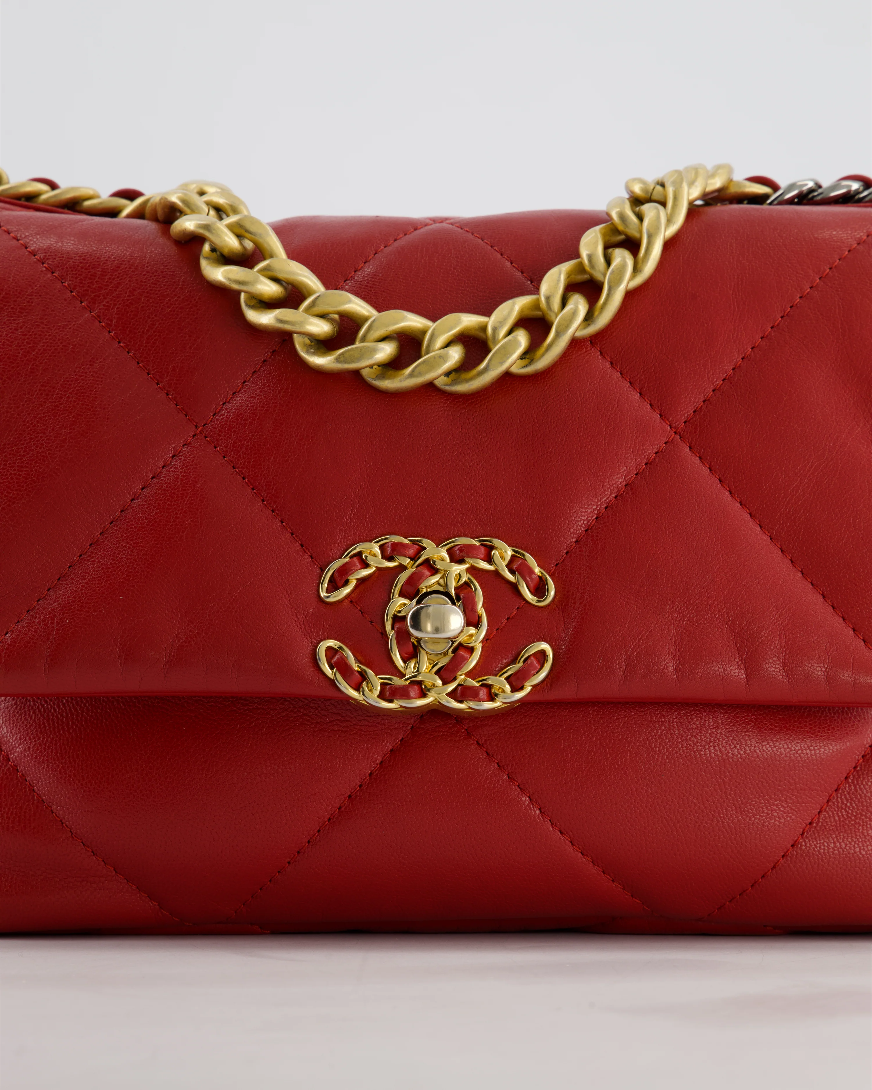 Chanel 19 Small Flap Bag in Deep Red Goatskin Leather with Mixed Hardware - Image 14