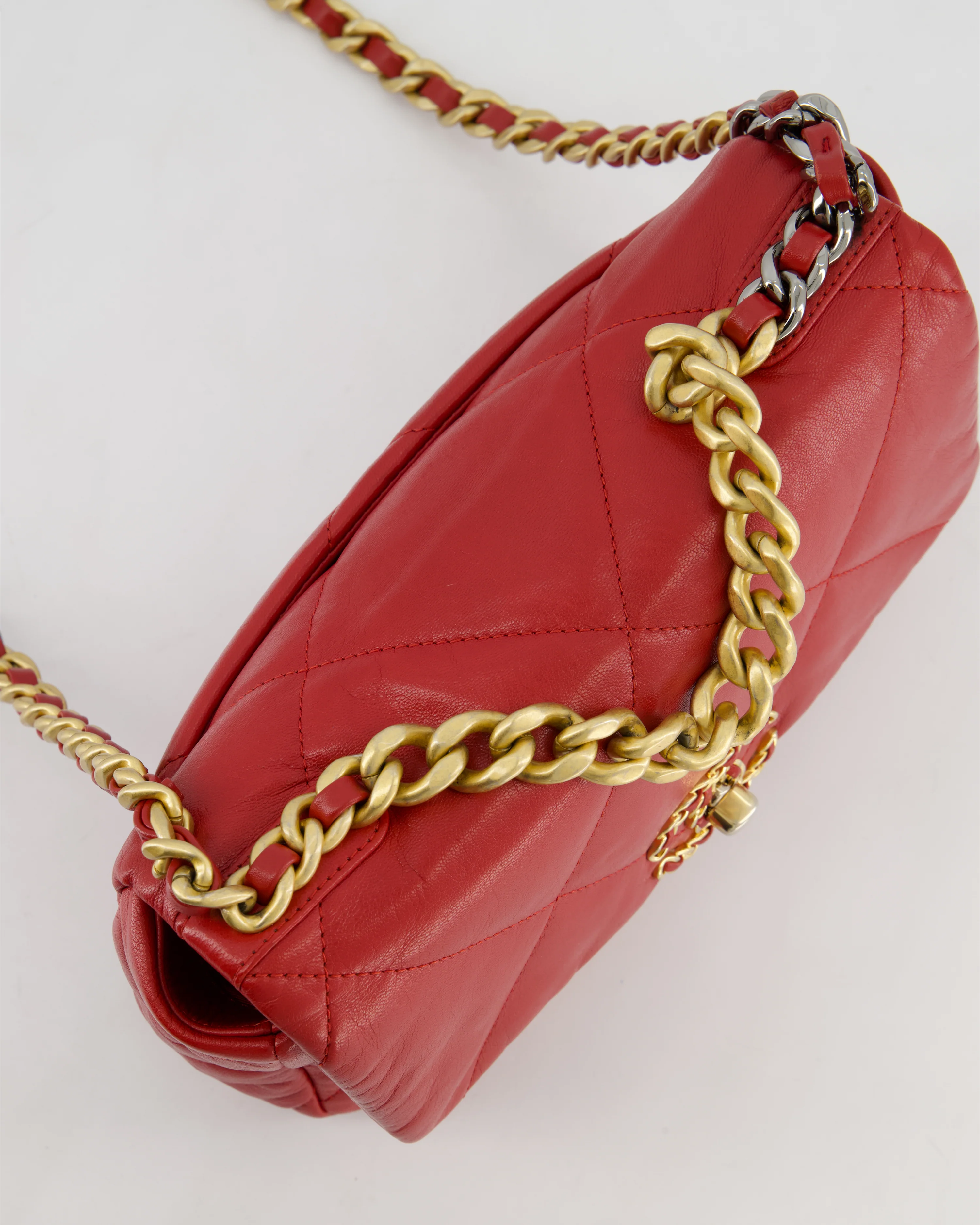 Chanel 19 Small Flap Bag in Deep Red Goatskin Leather with Mixed Hardware - Image 16