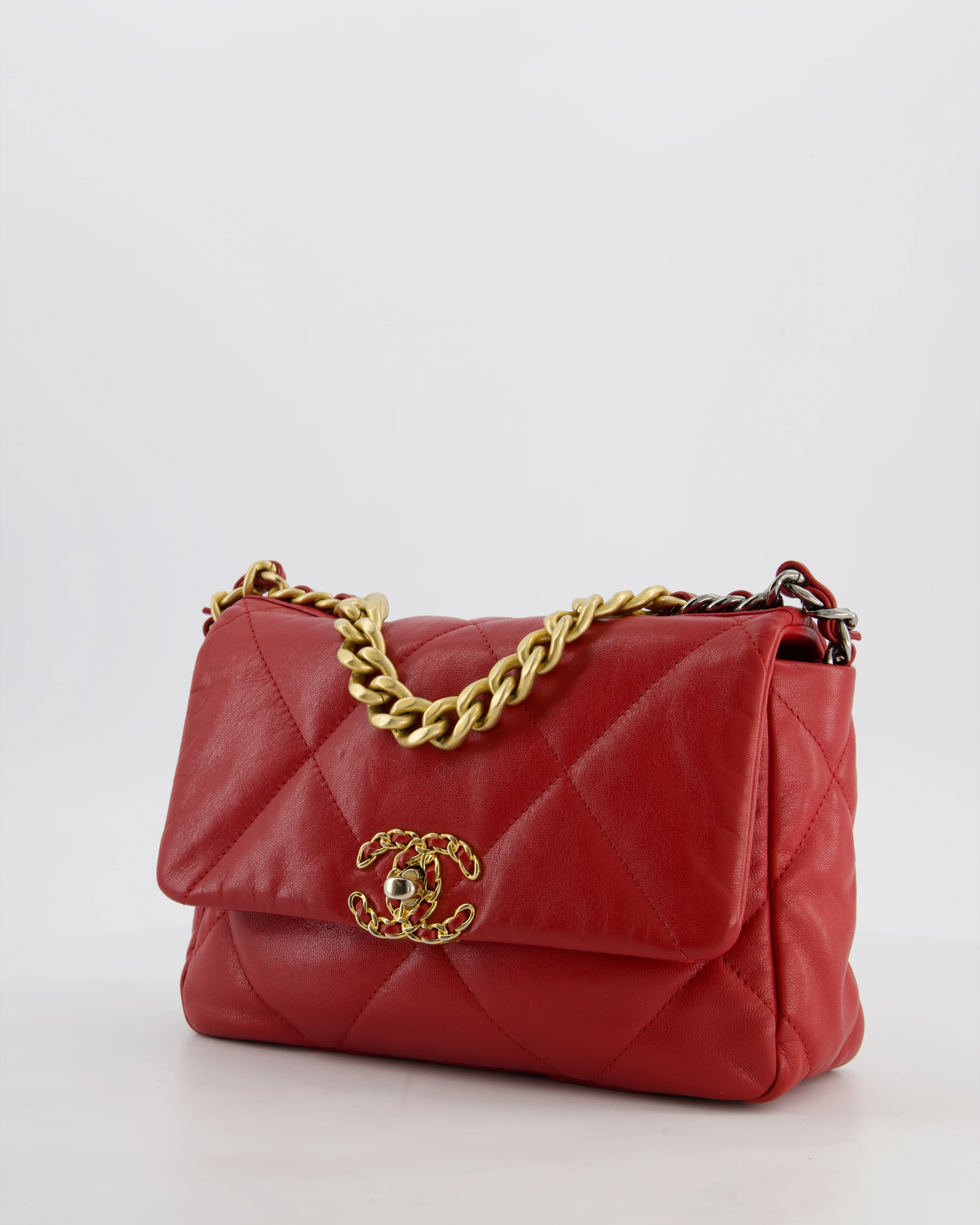 Chanel 19 Small Flap Bag in Deep Red Goatskin Leather with Mixed Hardware - Image 9