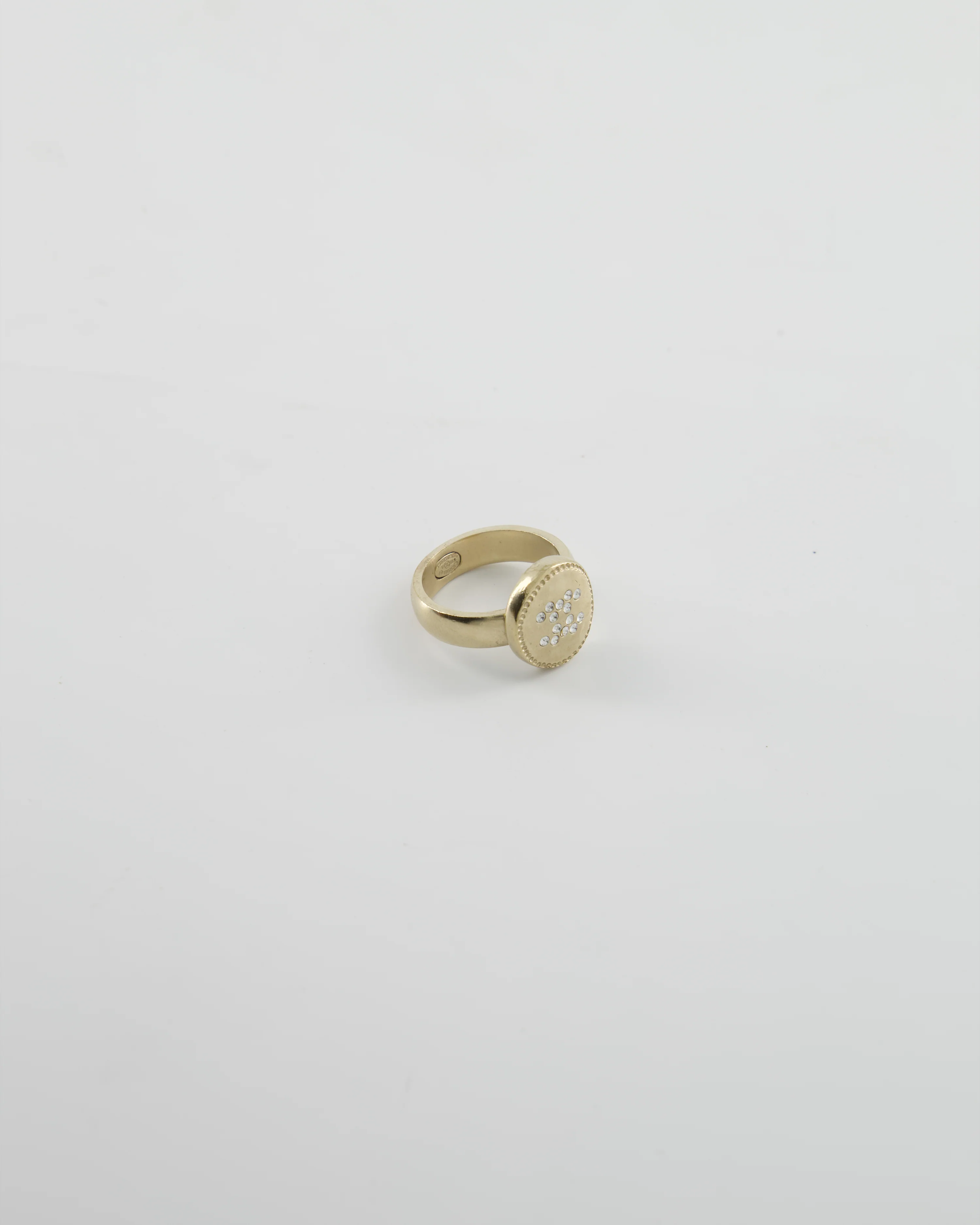 Chanel 19A Antique Champagne Gold Round Ring with Crystal CC Logo - Image 3