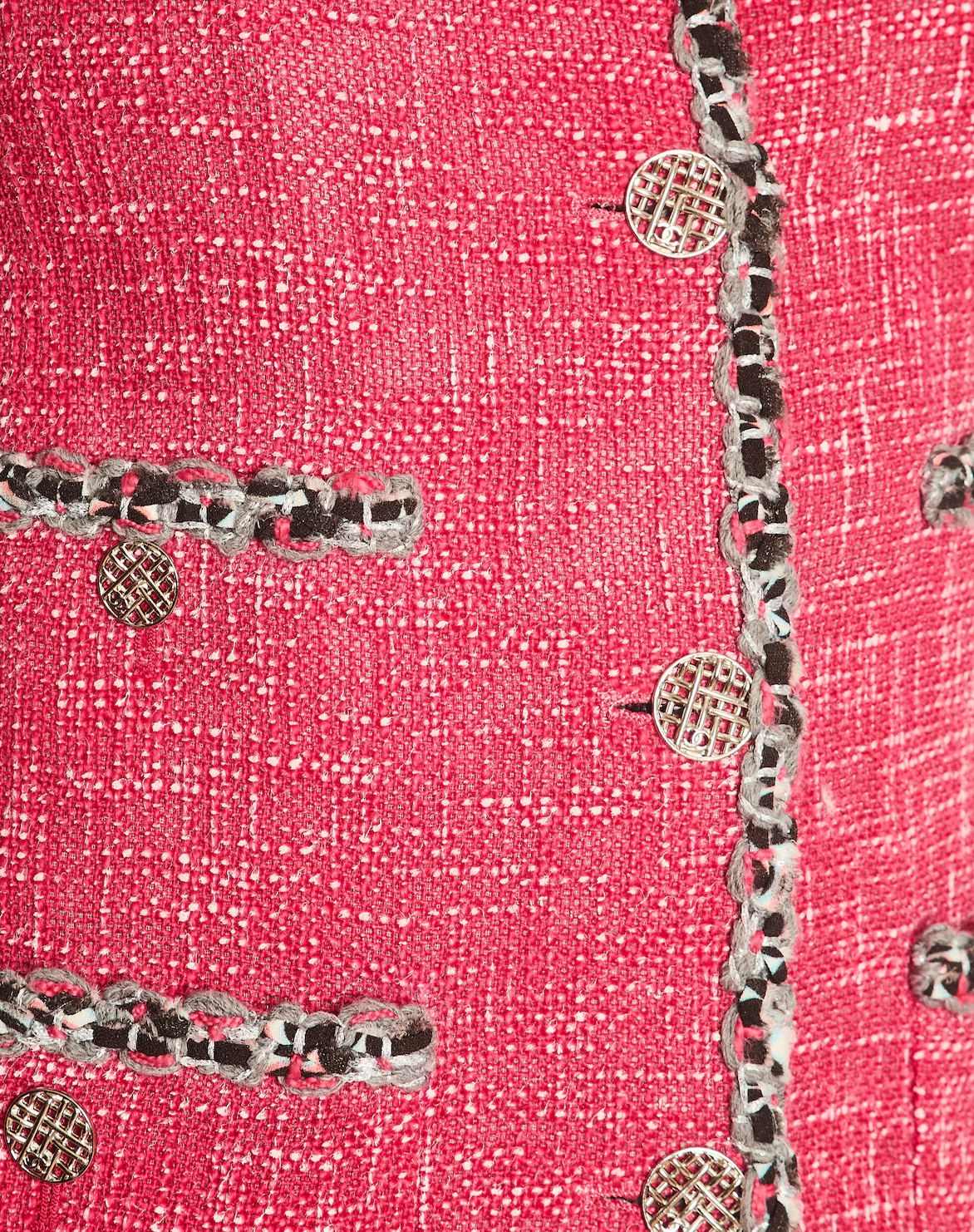 Chanel 14P Pink and Grey Braided Trim Tweed Jacket with CC Logo Button Detailing Size FR 36 (UK 8) - Image 4