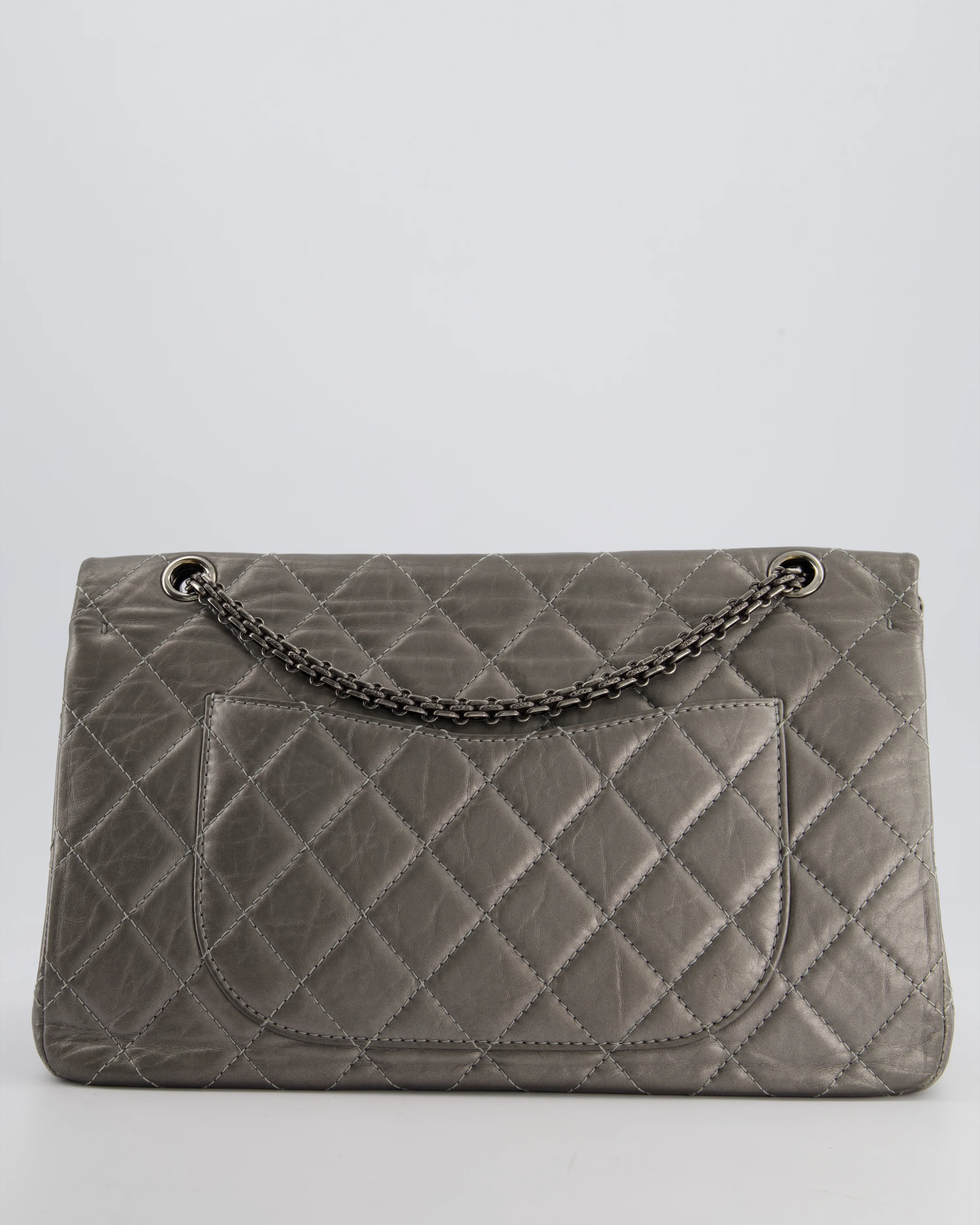 *FIRE PRICE* Chanel 2.55 Jumbo Reissue Bag in Metallic Grey Crumpled Calfskin Leather With Gunmetal Hardware - Image 7