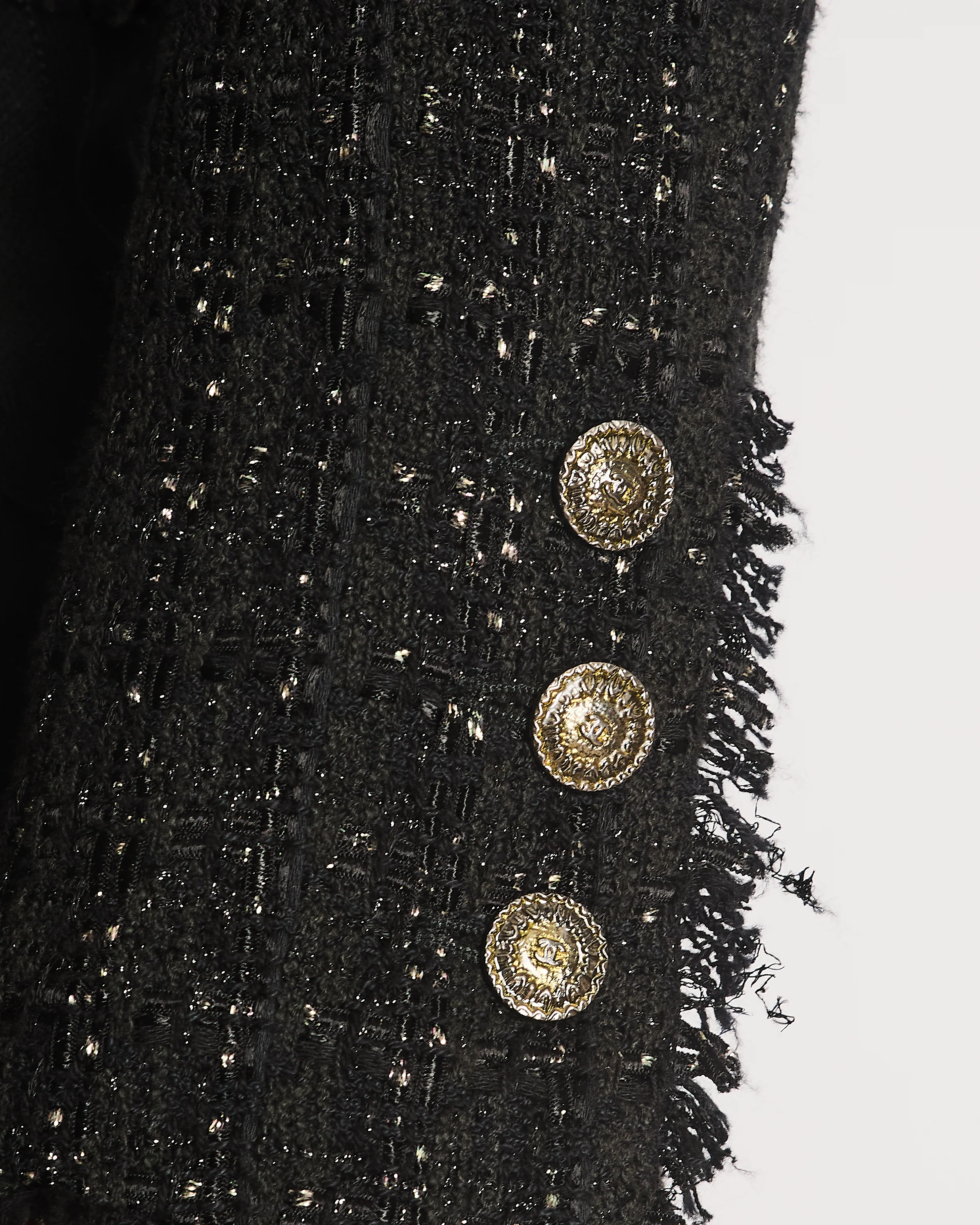Chanel 2005 Black Tweed Single Breasted Jacket with Frayed Trim Detail Size FR 36 (UK 8) - Image 4