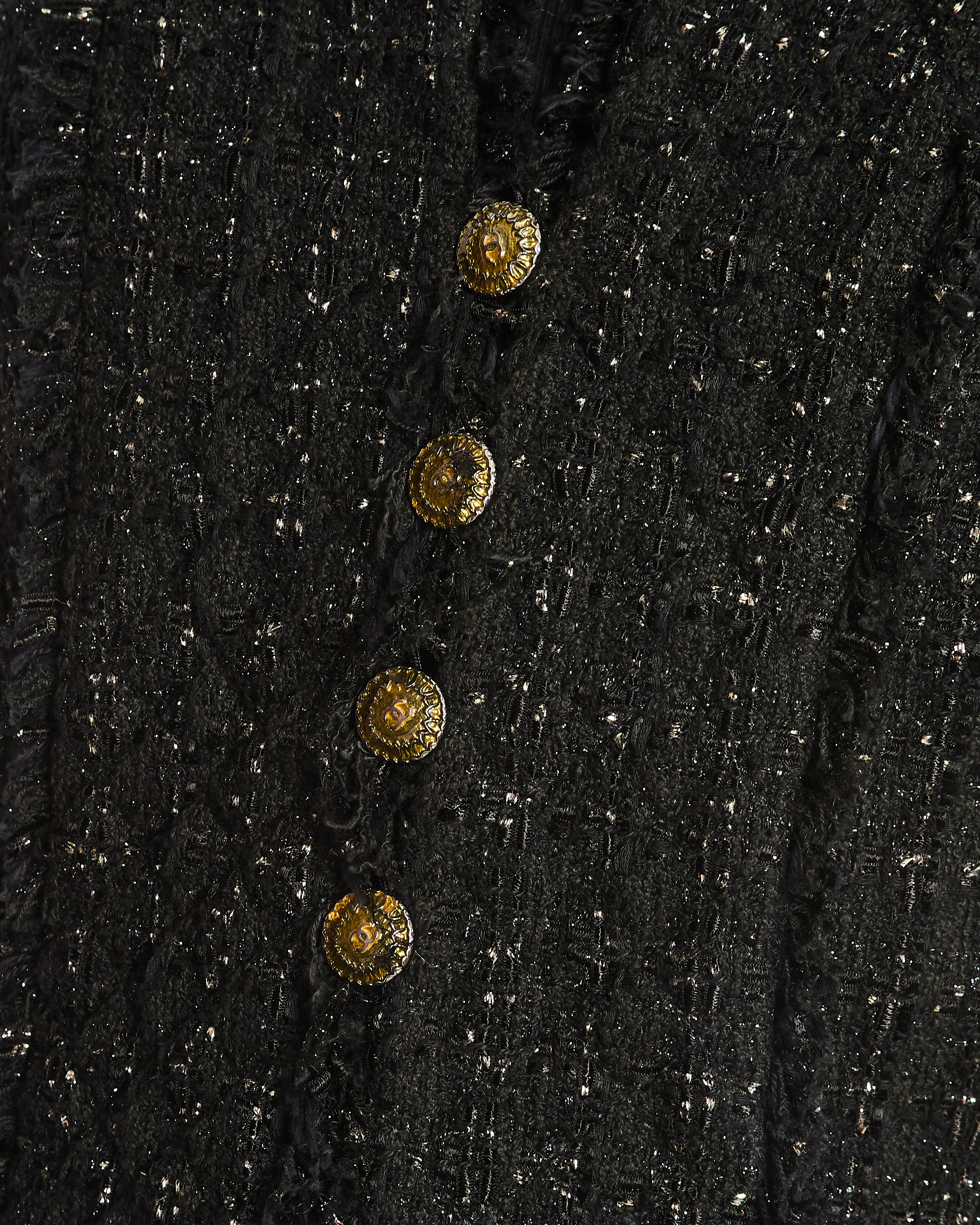 Chanel 2005 Black Tweed Single Breasted Jacket with Frayed Trim Detail Size FR 36 (UK 8) - Image 5