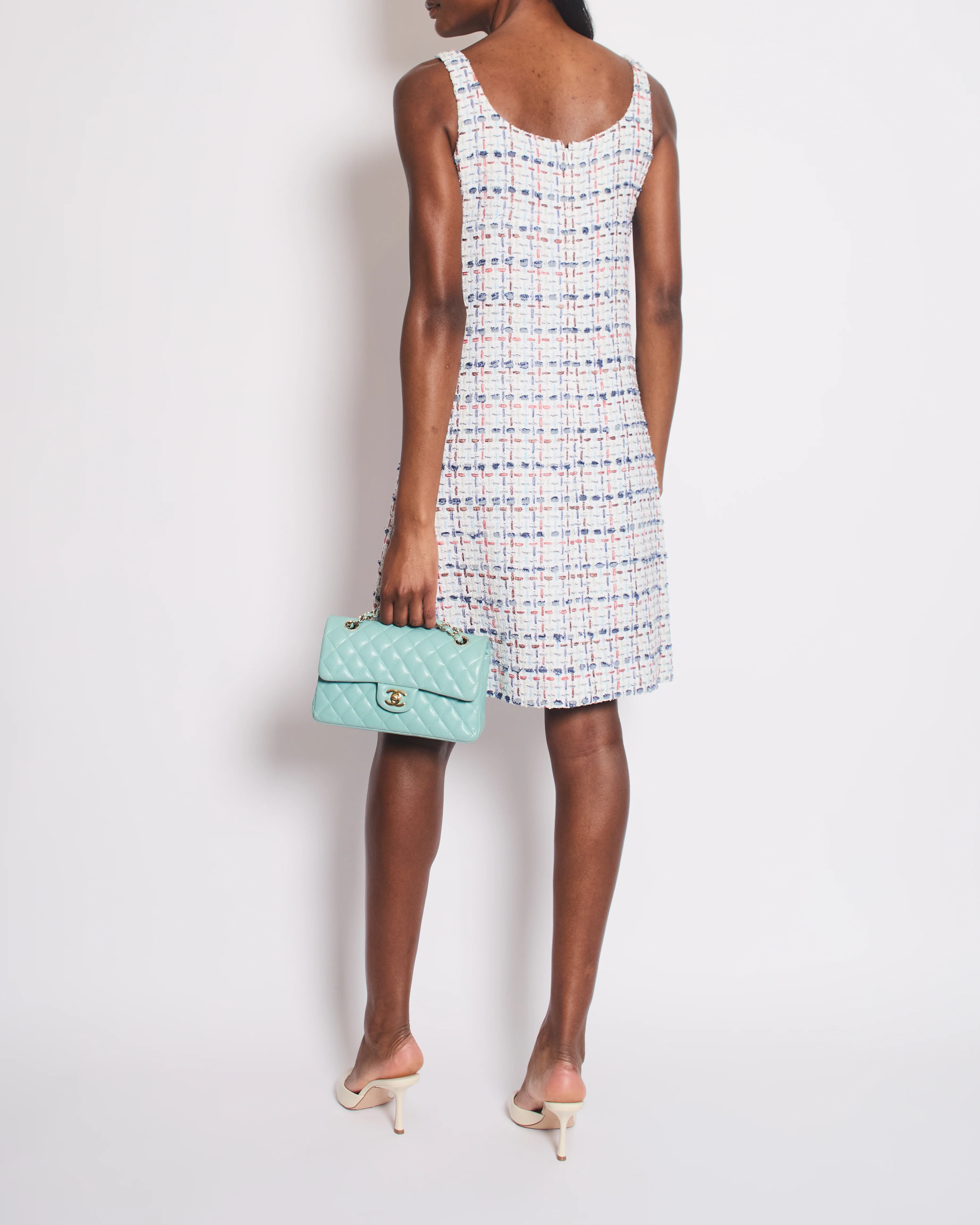 Chanel 2018 Blue Fantasy Tweed Strap Midi Dress with Pocket and CC Button Detail Size FR 36 (UK 8) RRP £2550 - Image 3