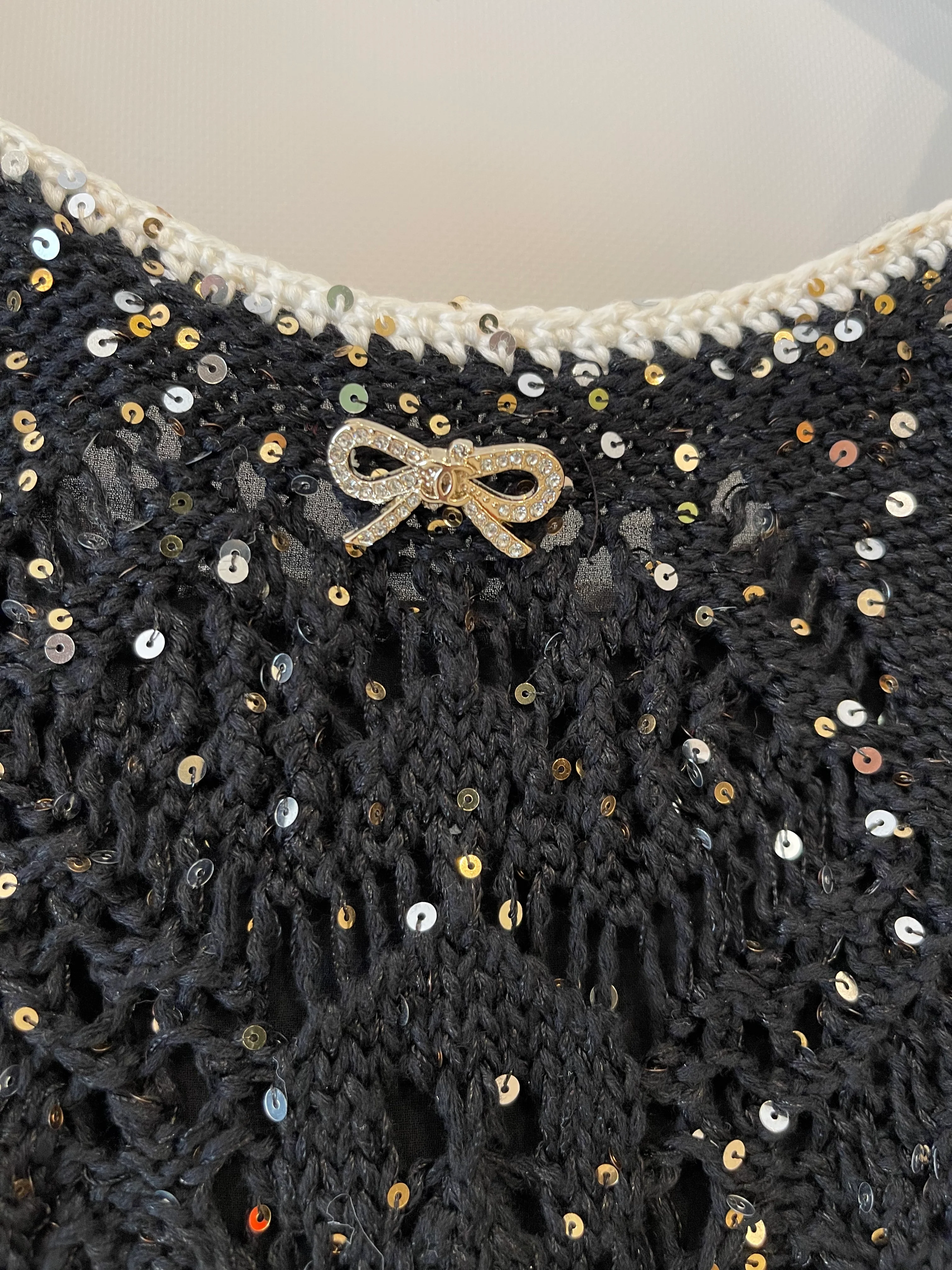 Chanel SS/23 Black Sequin Embellished Mini Dress with Bow and CC Crystal Buttons Details Size FR 36 (UK 8) - Image 13