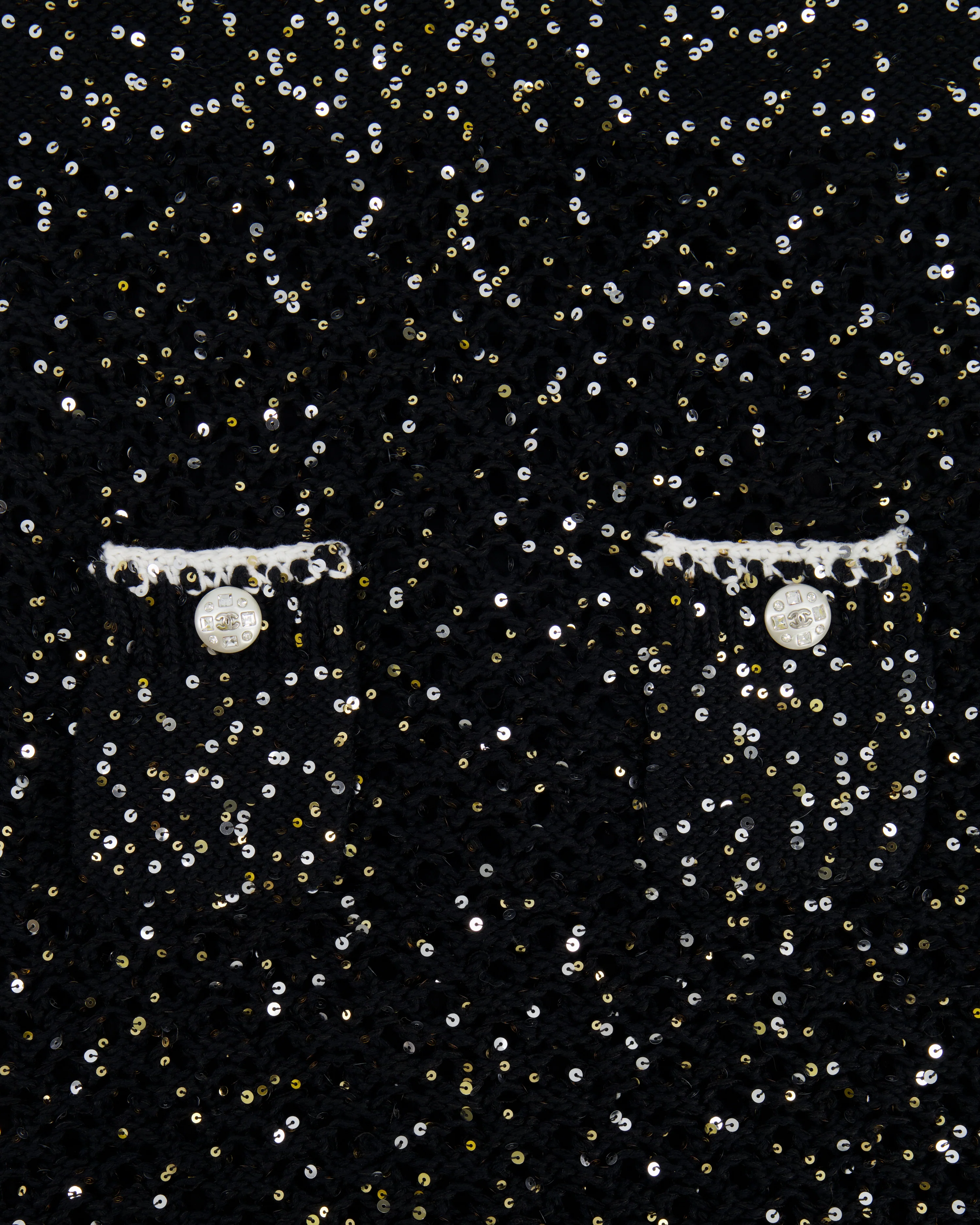 Chanel SS/23 Black Sequin Embellished Mini Dress with Bow and CC Crystal Buttons Details Size FR 36 (UK 8) - Image 9