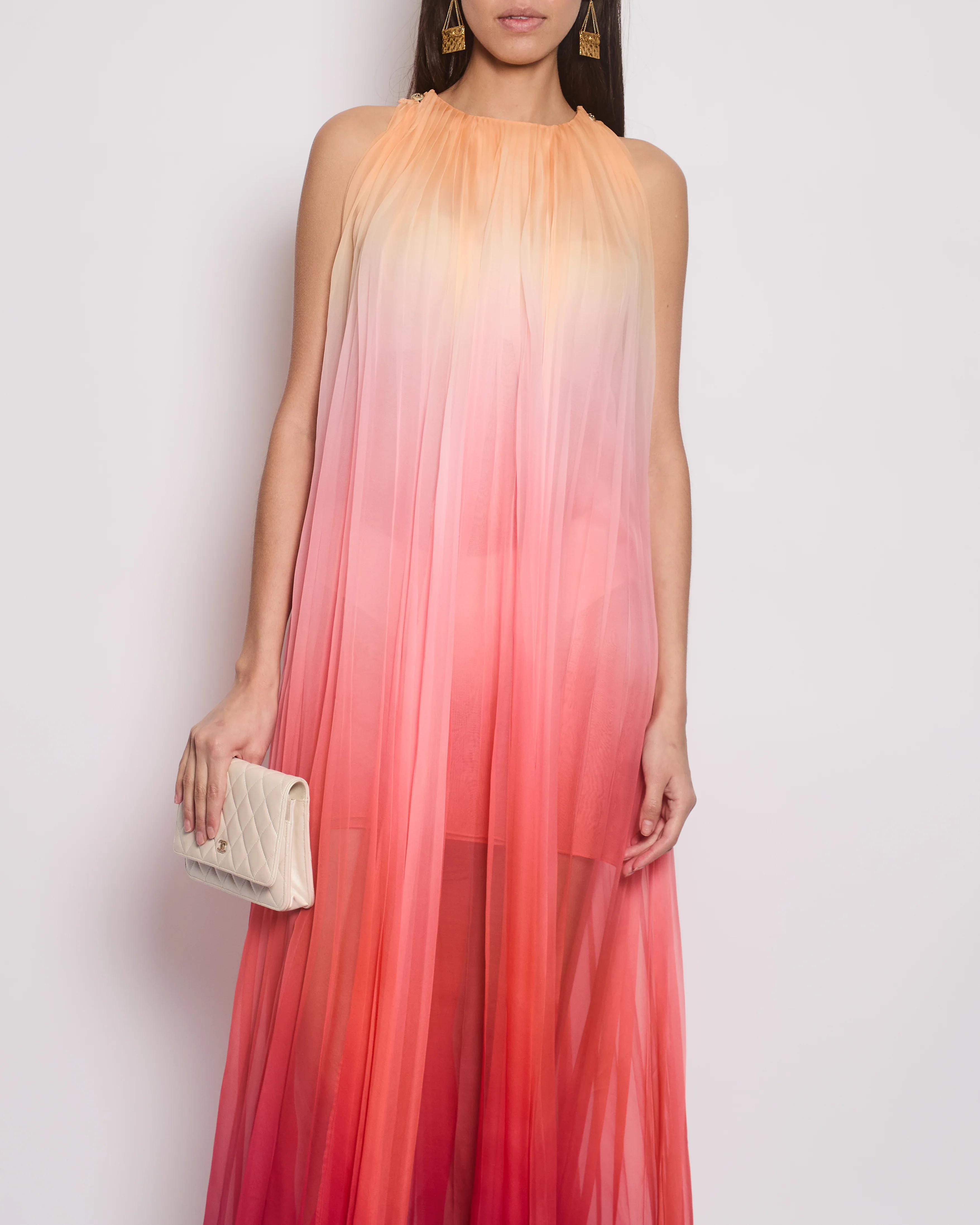 Chanel 20A Ombre Pink, Peach and Orange Silk Pleated Sleeveless Midi Dress Size FR 34 (UK 6) RRP £5,500 - Image 2