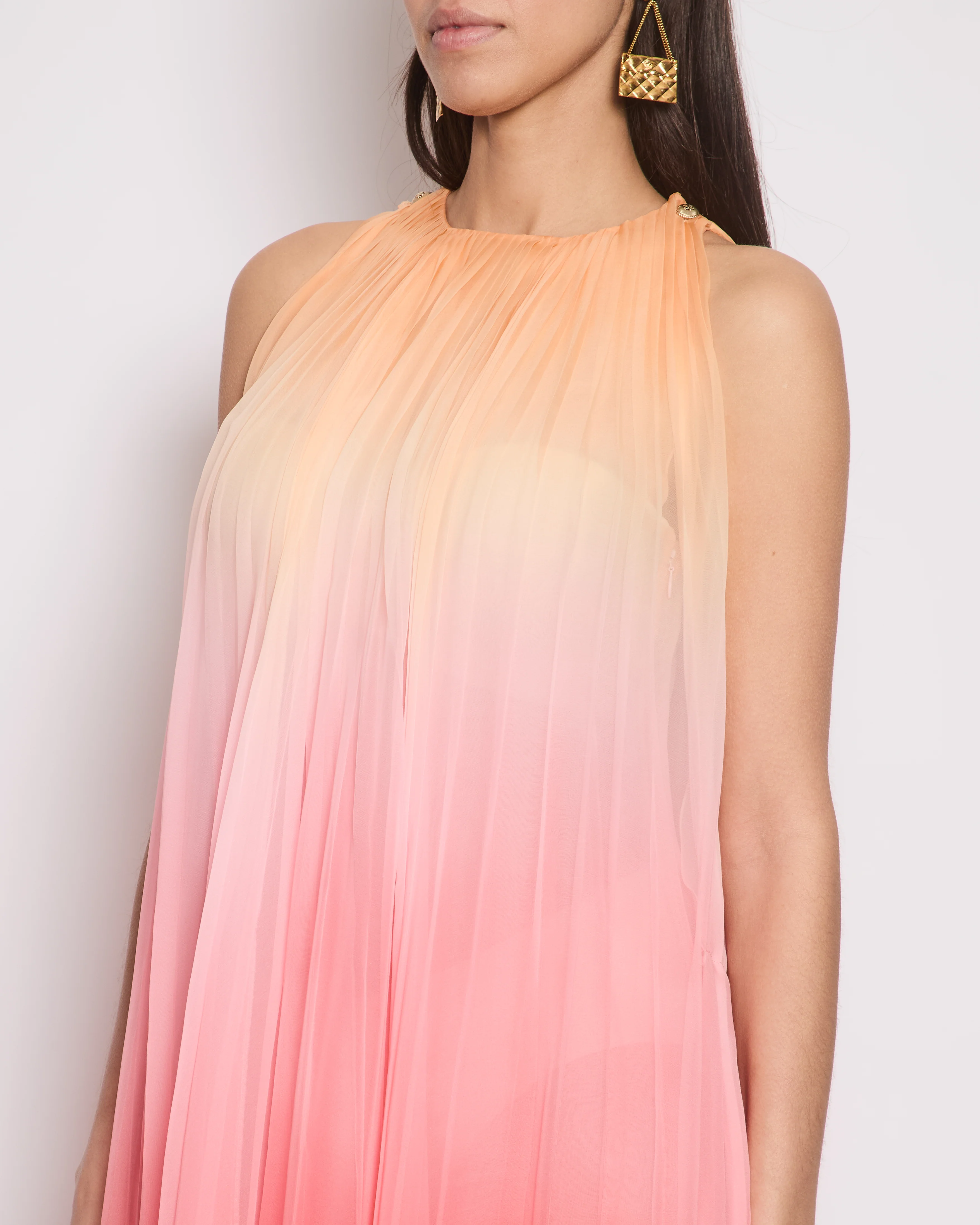 Chanel 20A Ombre Pink, Peach and Orange Silk Pleated Sleeveless Midi Dress Size FR 34 (UK 6) RRP £5,500 - Image 3