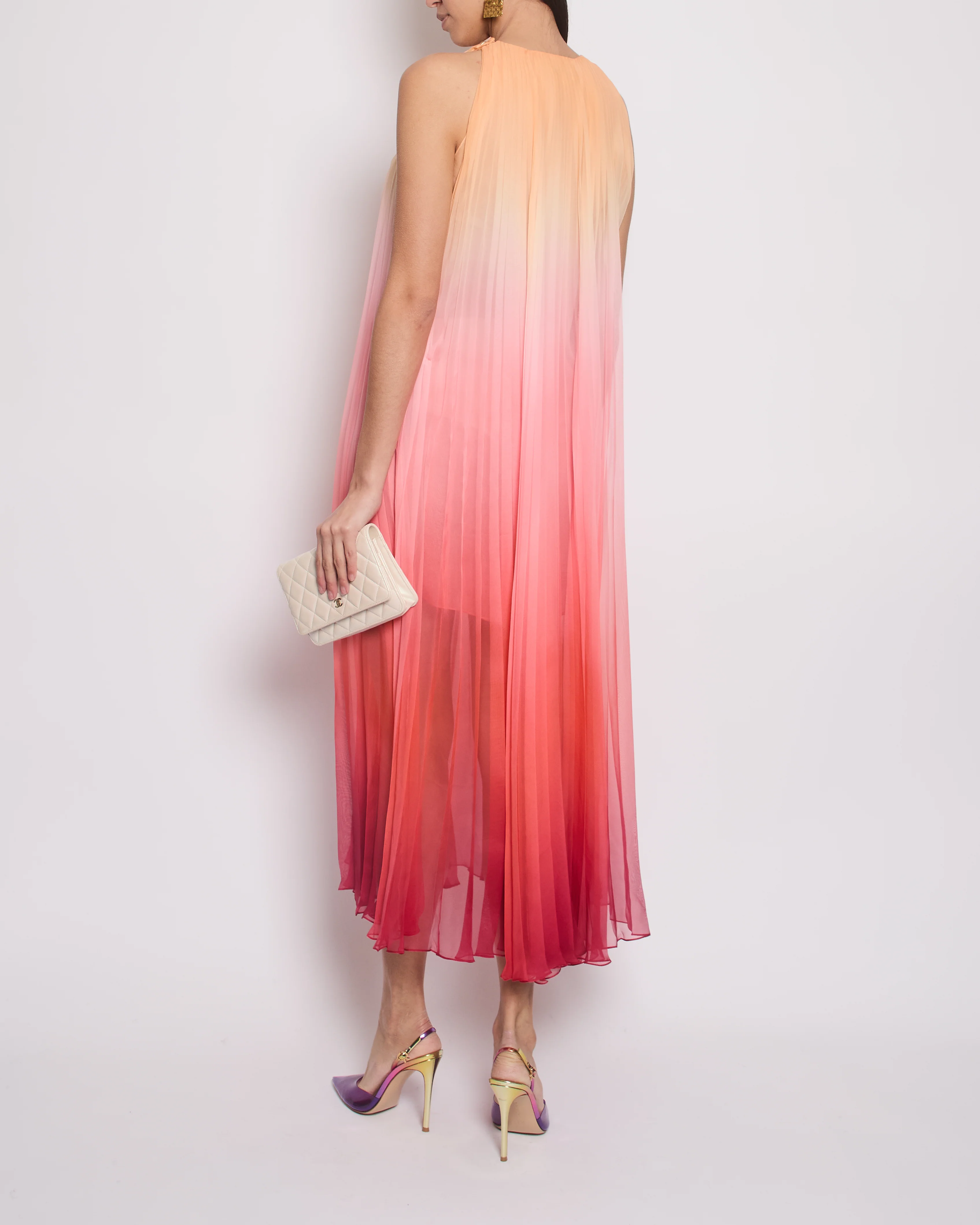 Chanel 20A Ombre Pink, Peach and Orange Silk Pleated Sleeveless Midi Dress Size FR 34 (UK 6) RRP £5,500 - Image 4