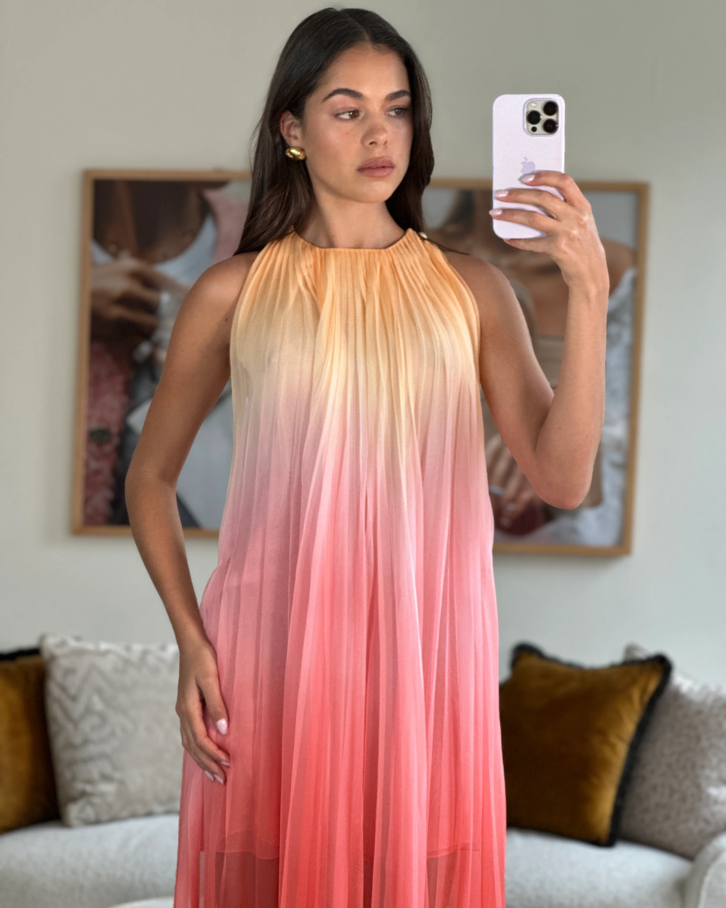 Chanel 20A Ombre Pink, Peach and Orange Silk Pleated Sleeveless Midi Dress Size FR 34 (UK 6) RRP £5,500 - Image 5