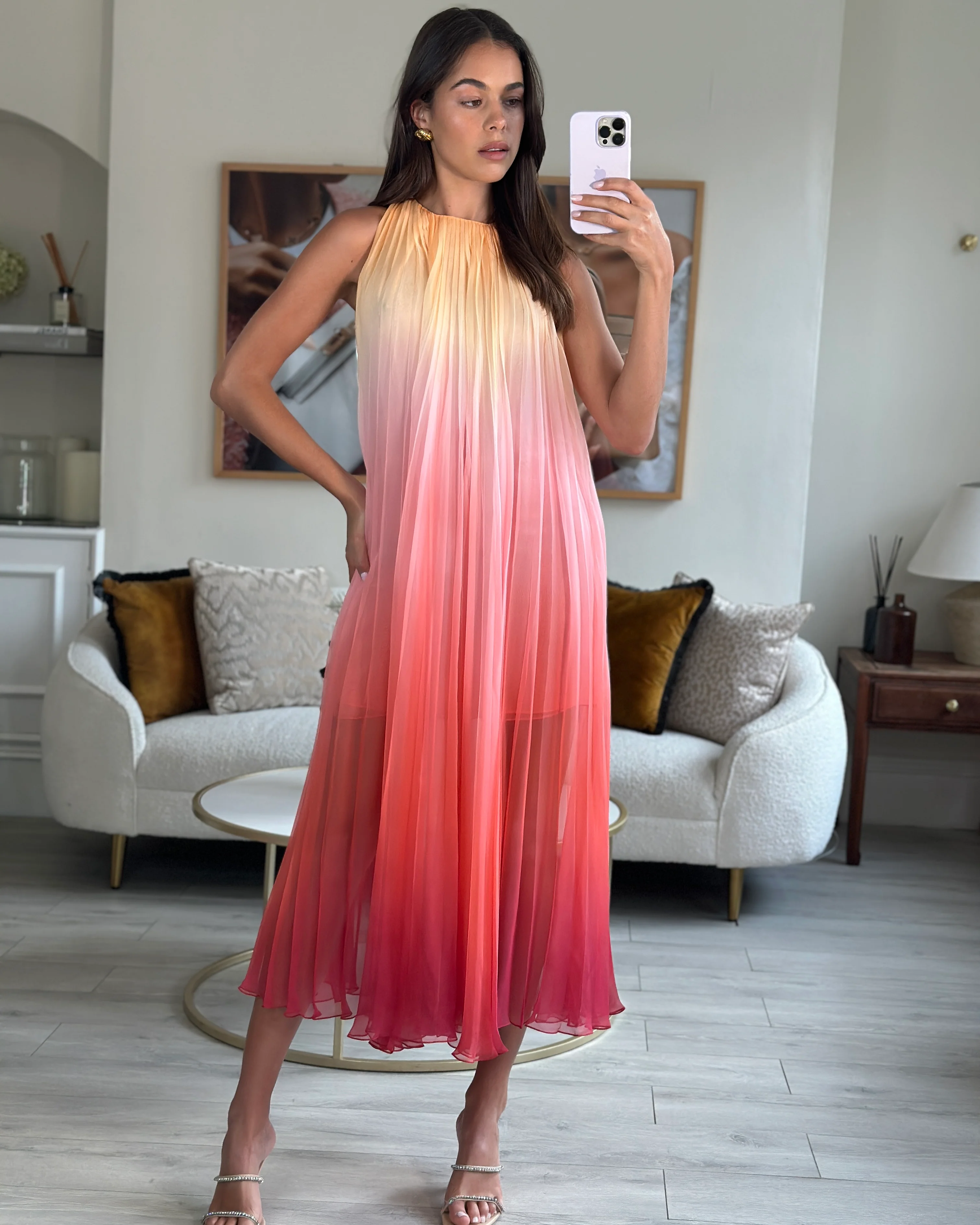 Chanel 20A Ombre Pink, Peach and Orange Silk Pleated Sleeveless Midi Dress Size FR 34 (UK 6) RRP £5,500 - Image 6