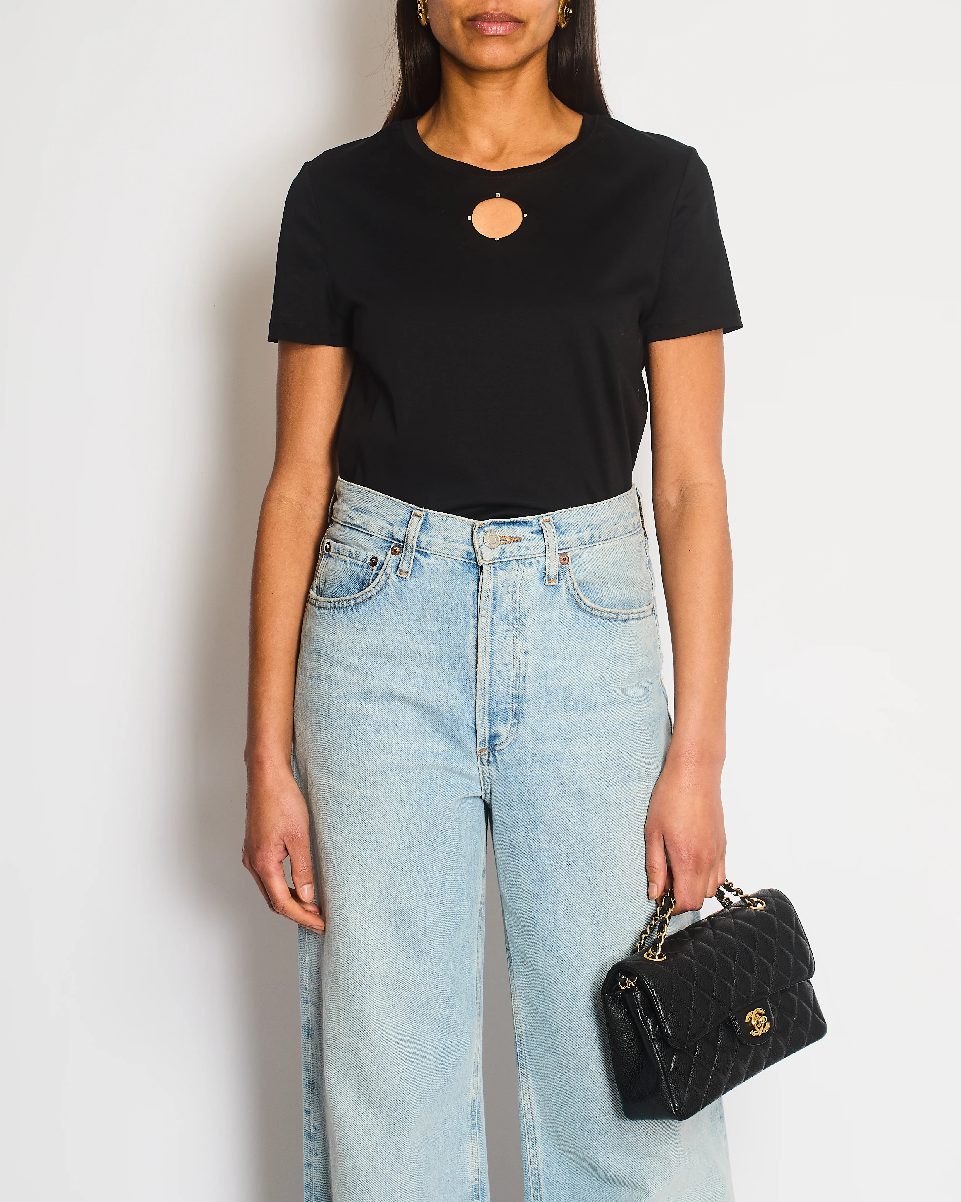 Chanel 20S Black T-Shirt with Cut-Out Front Detailing Size FR 34/36 (UK 6/8) RRP £1,450 - Image 5