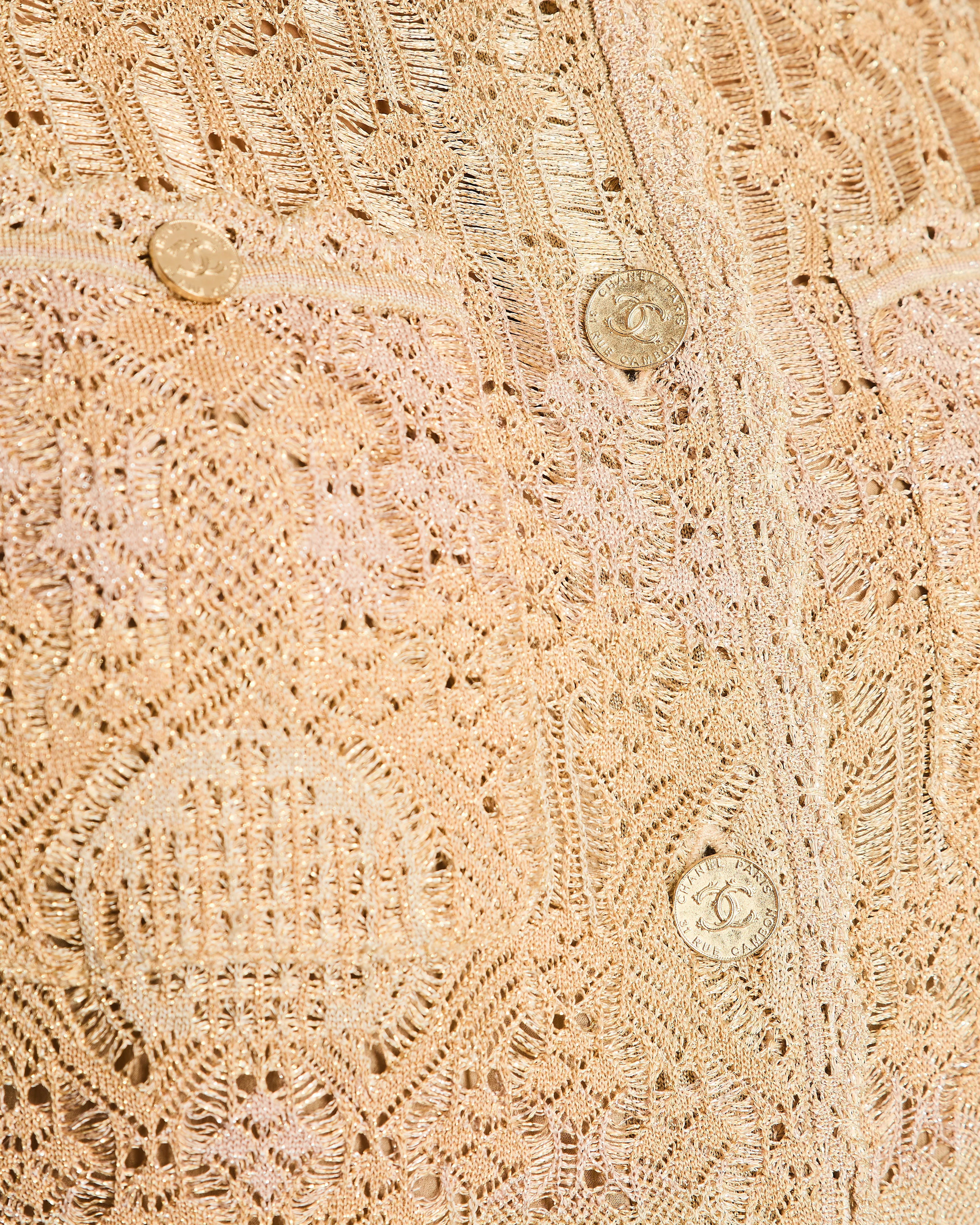 Chanel 21/A Beige Crochet Knitted Short Sleeve Maxi Dress with CC Button Detail Size FR 36 (UK 8) - Image 5
