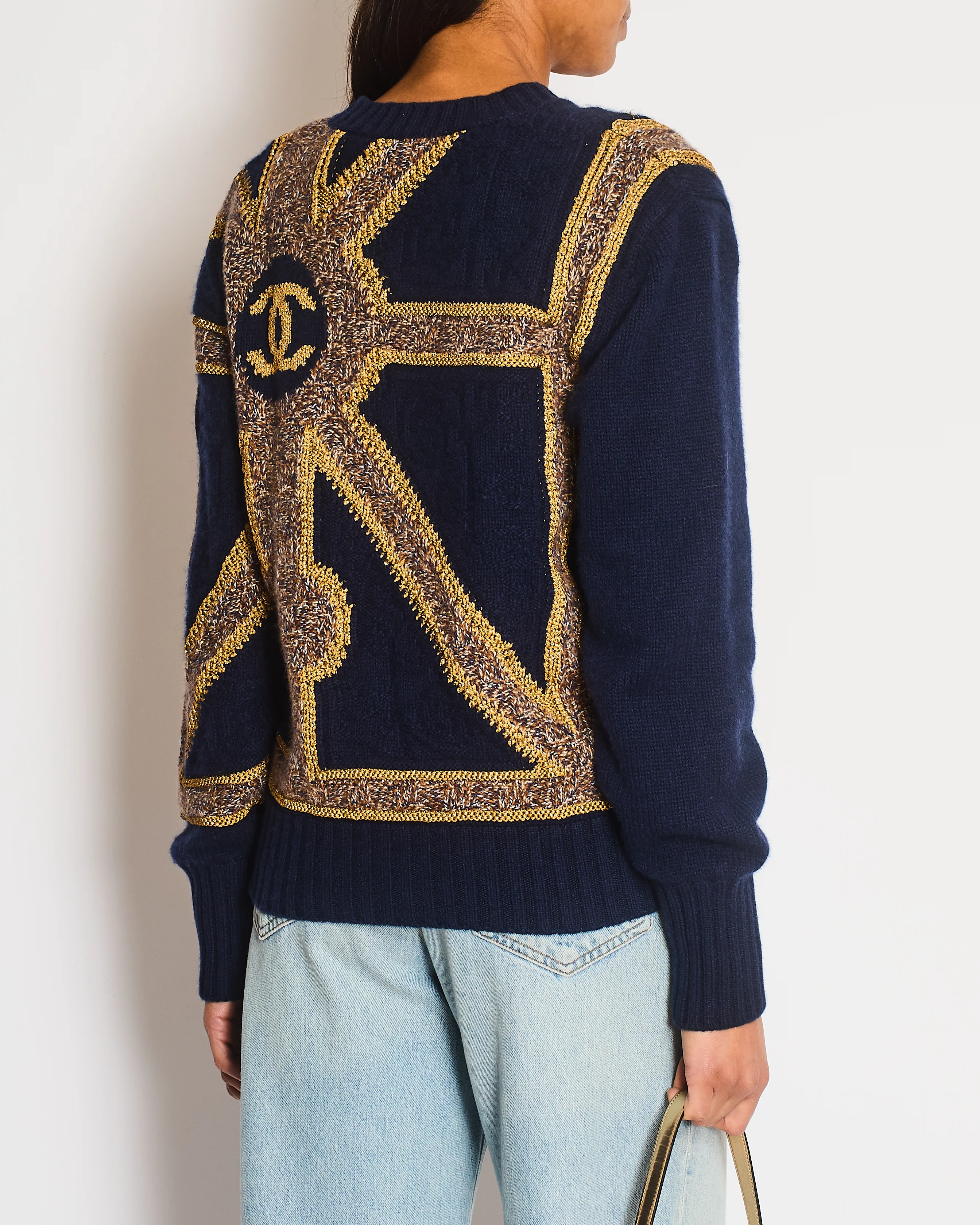 Chanel 21/A Navy Cashmere Knitted CC Jumper Size FR 38 (UK 10) - Image 2