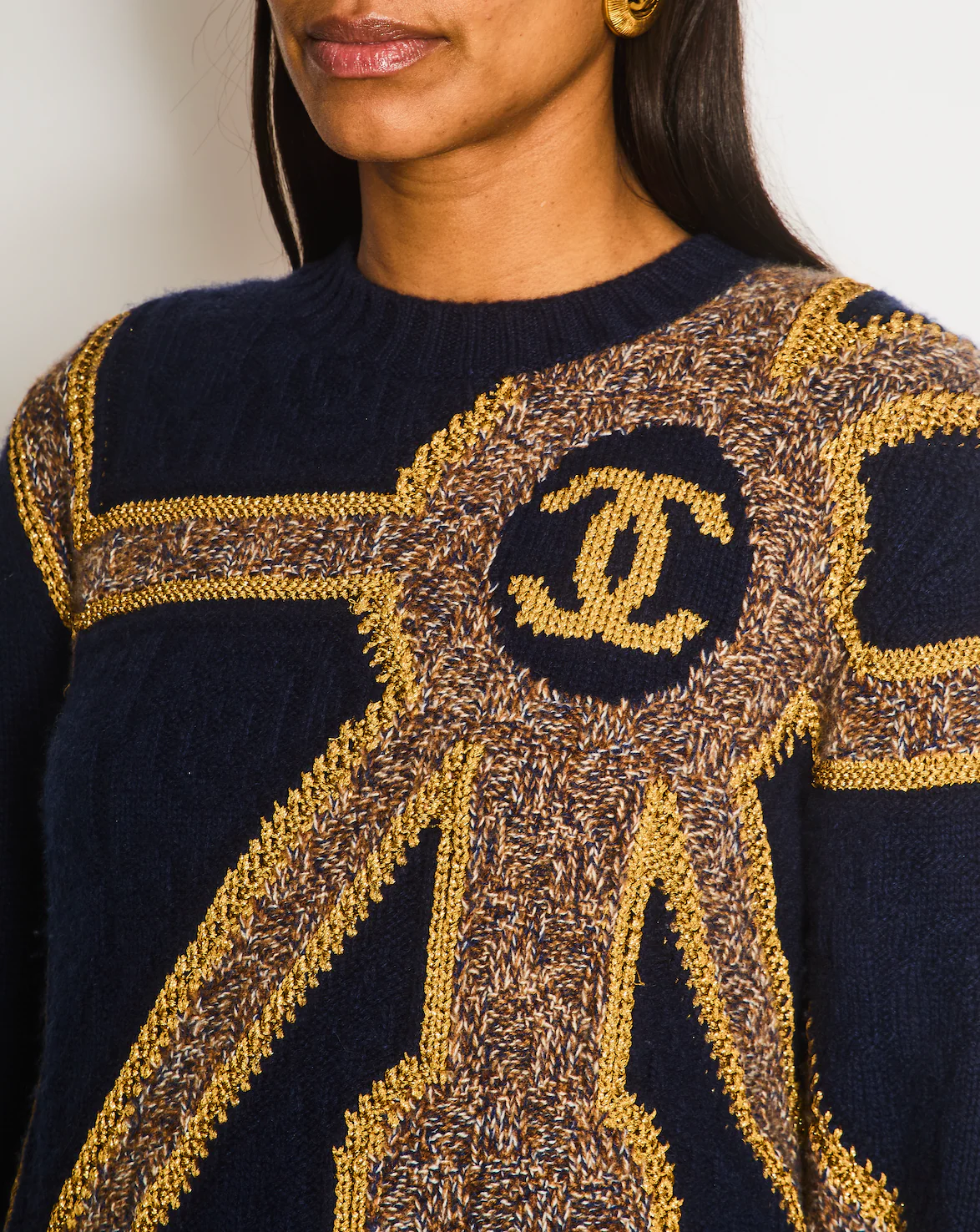 Chanel 21/A Navy Cashmere Knitted CC Jumper Size FR 38 (UK 10) - Image 3