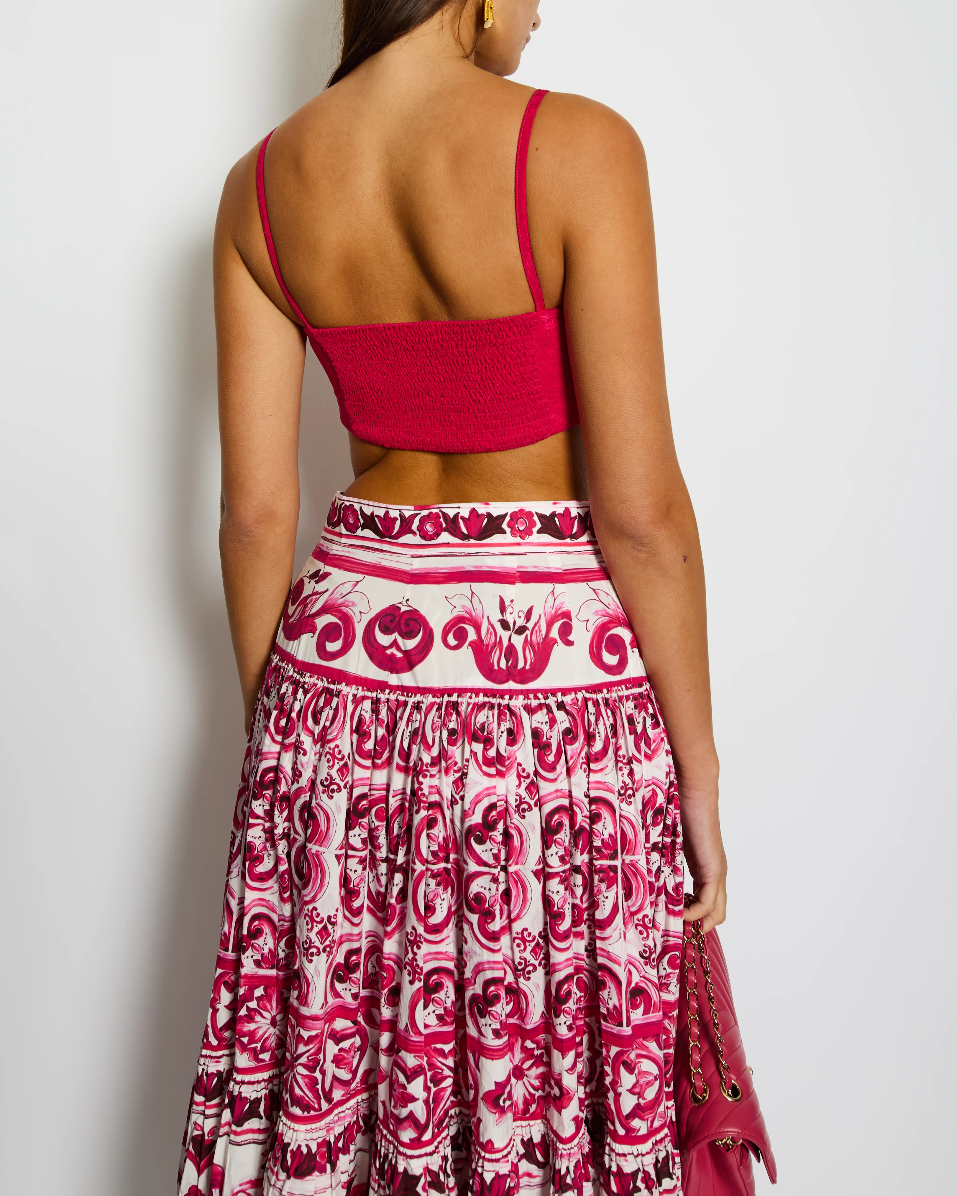 Chanel 21K Raspberry Pink Silk CC Logo Printed Bralette Top with Crystal Details Size FR 38 (UK 10) - Image 3