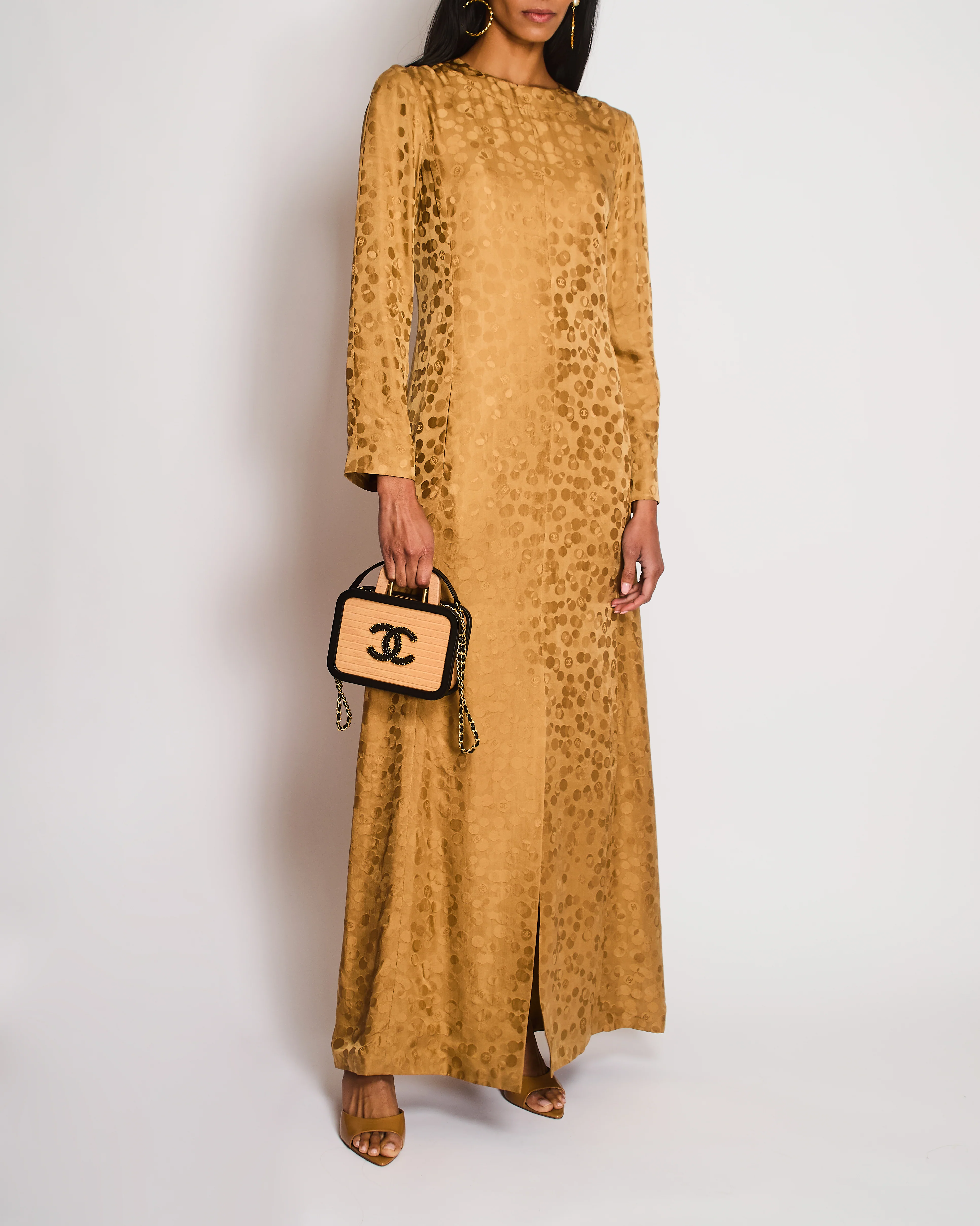 Chanel 22 Métiers D'Art Camel Leopard Print Long Sleeve Maxi Dress Size FR 36 (UK 8)