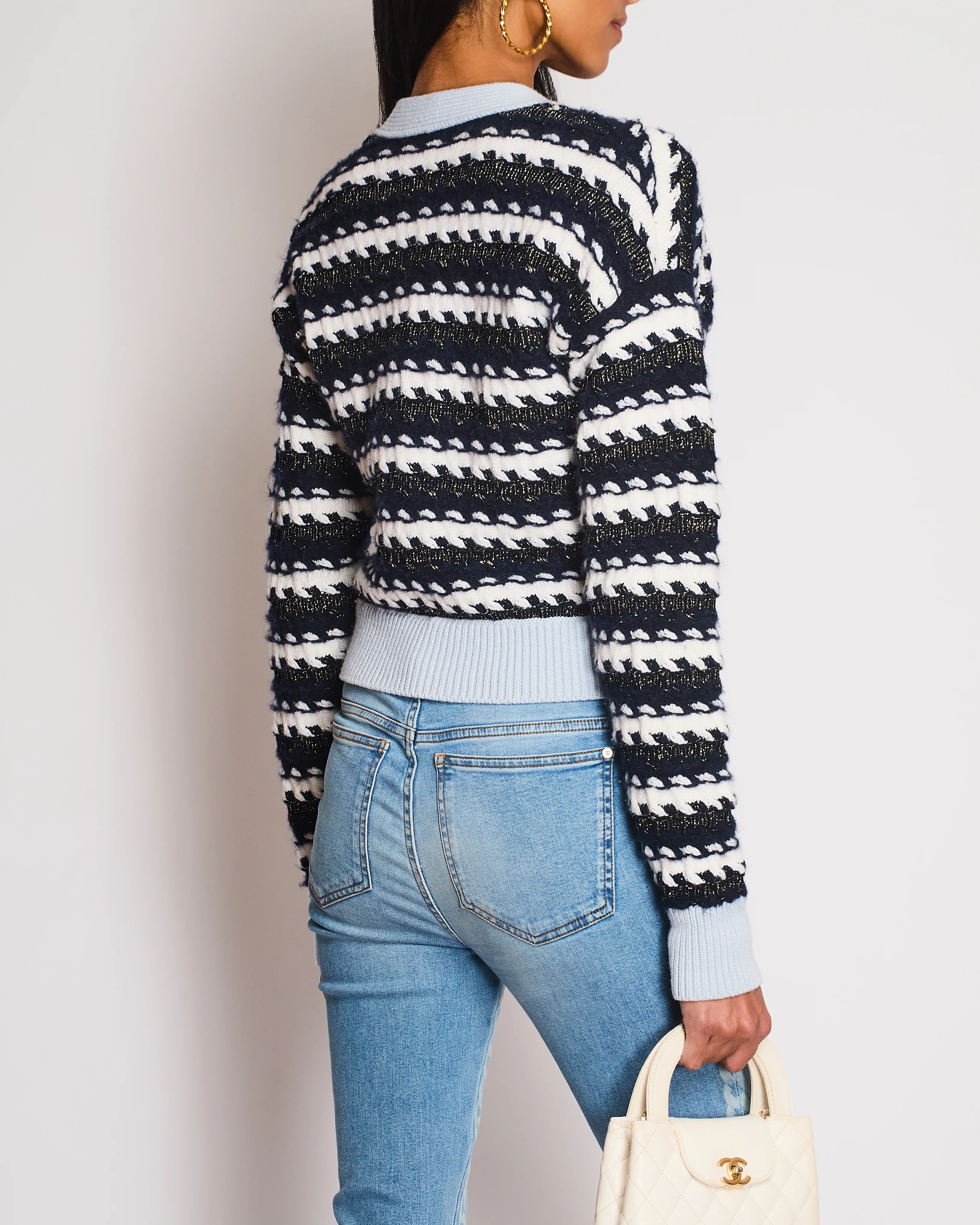 Chanel 22/B Blue Cropped Cardigan with CC Button Detail Size FR 34 (UK 6) - Image 4