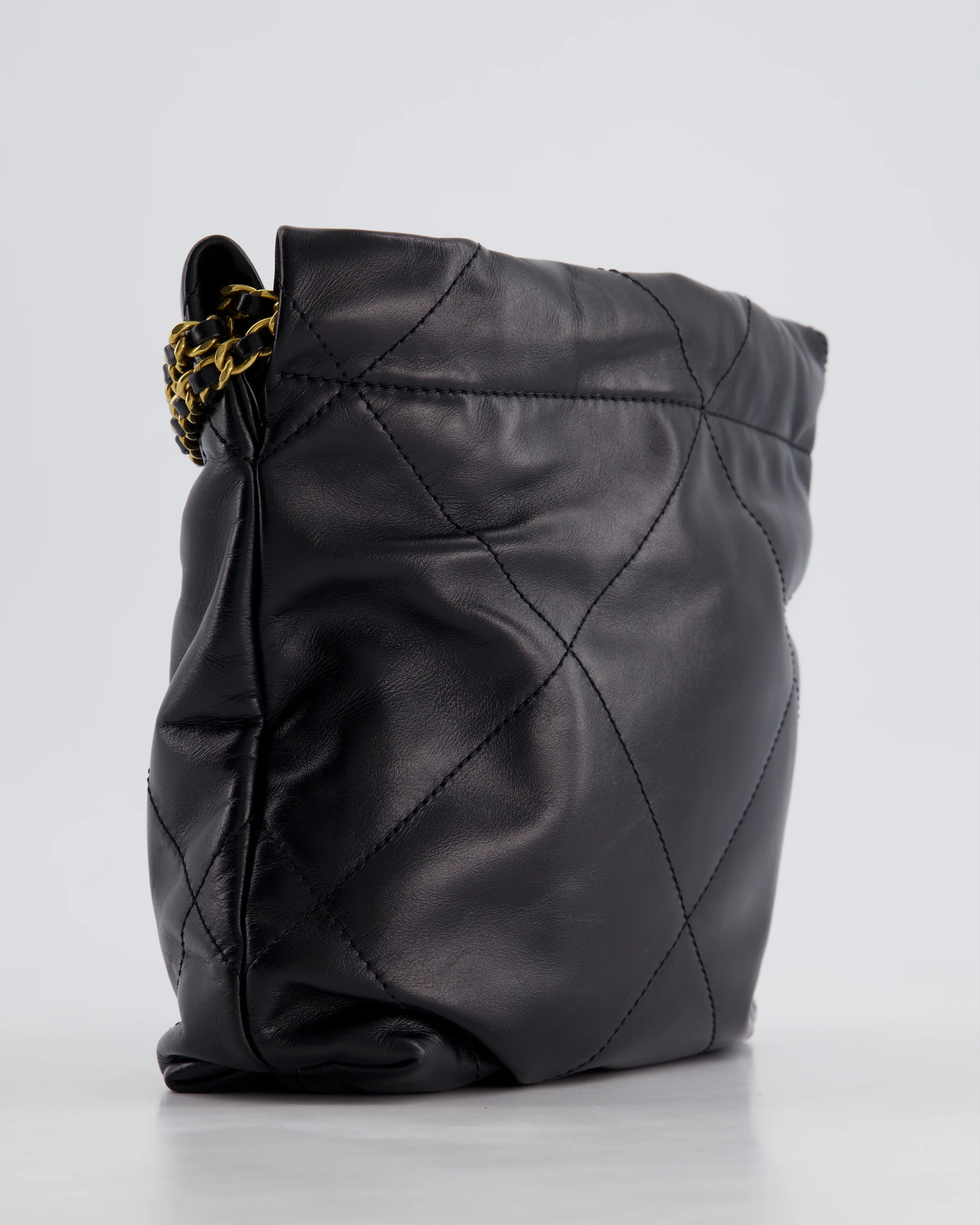 Chanel 22 Mini Hobo Bag in Black Shiny Lambskin with Brushed Gold Hardware - Image 14