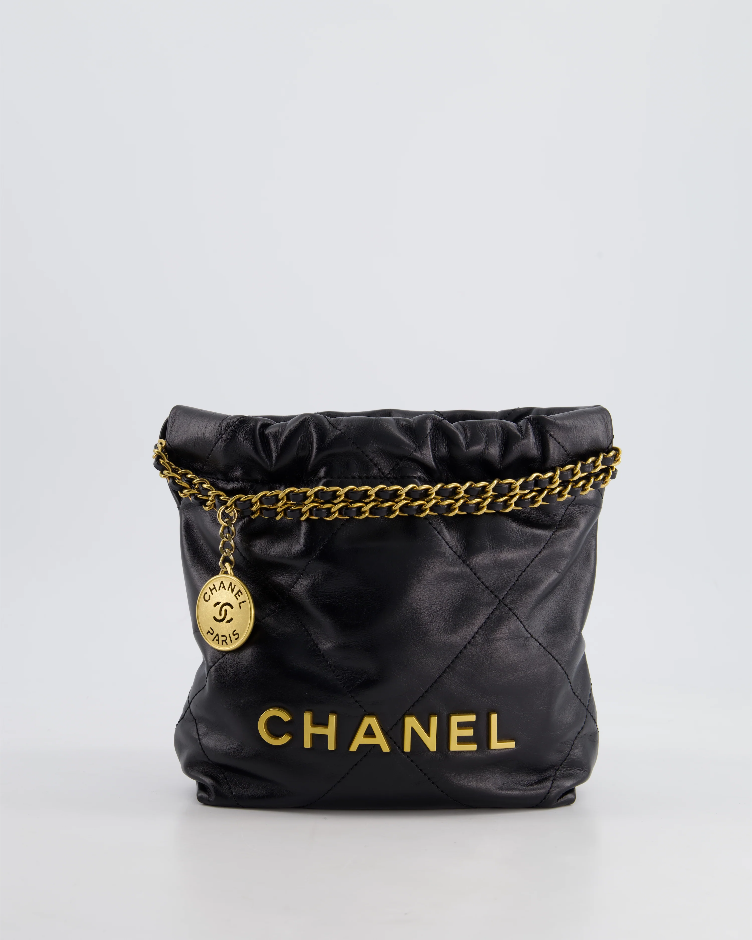 Chanel 22 Mini Hobo Bag in Black Shiny Lambskin with Brushed Gold Hardware - Image 3
