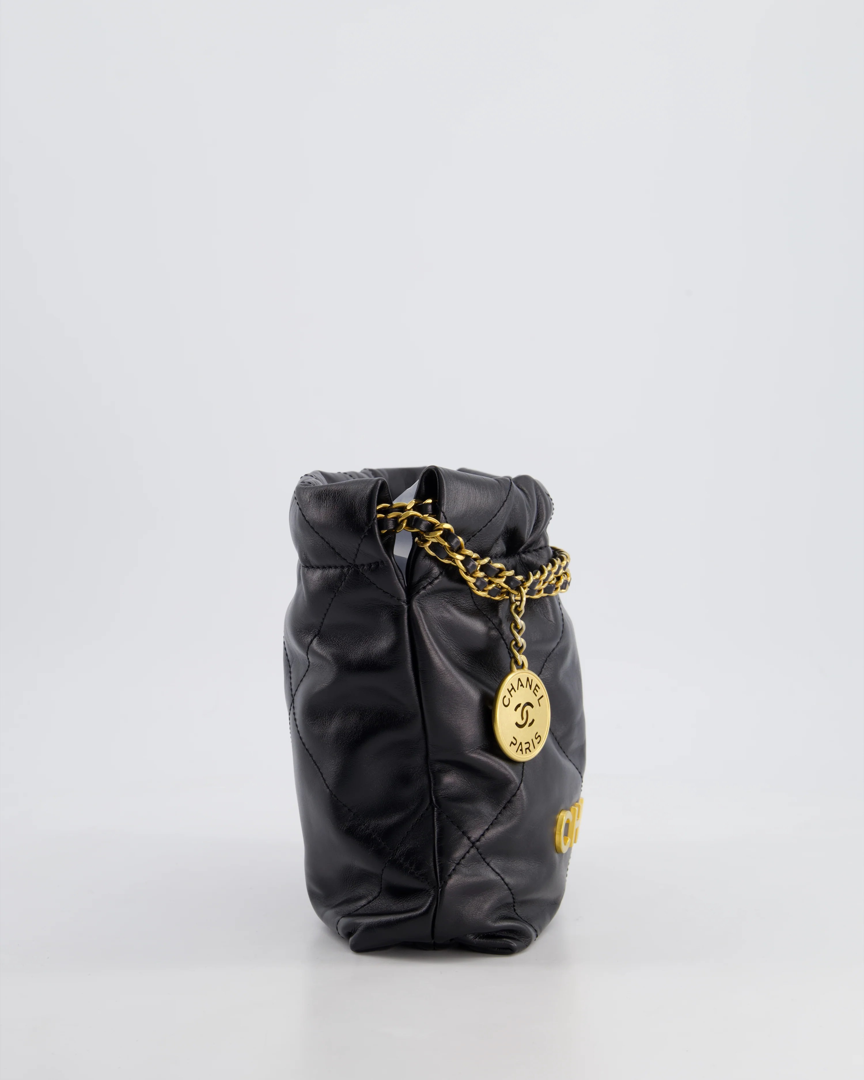 Chanel 22 Mini Hobo Bag in Black Shiny Lambskin with Brushed Gold Hardware - Image 5