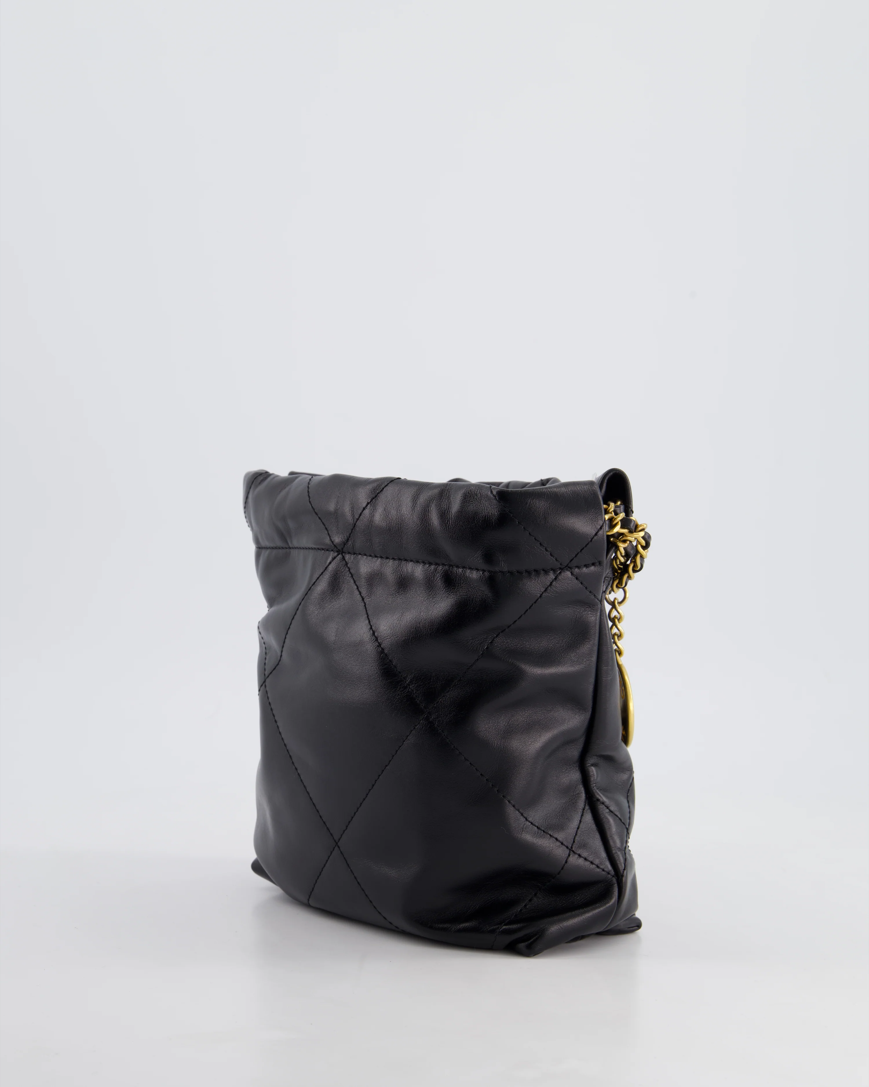 Chanel 22 Mini Hobo Bag in Black Shiny Lambskin with Brushed Gold Hardware - Image 6