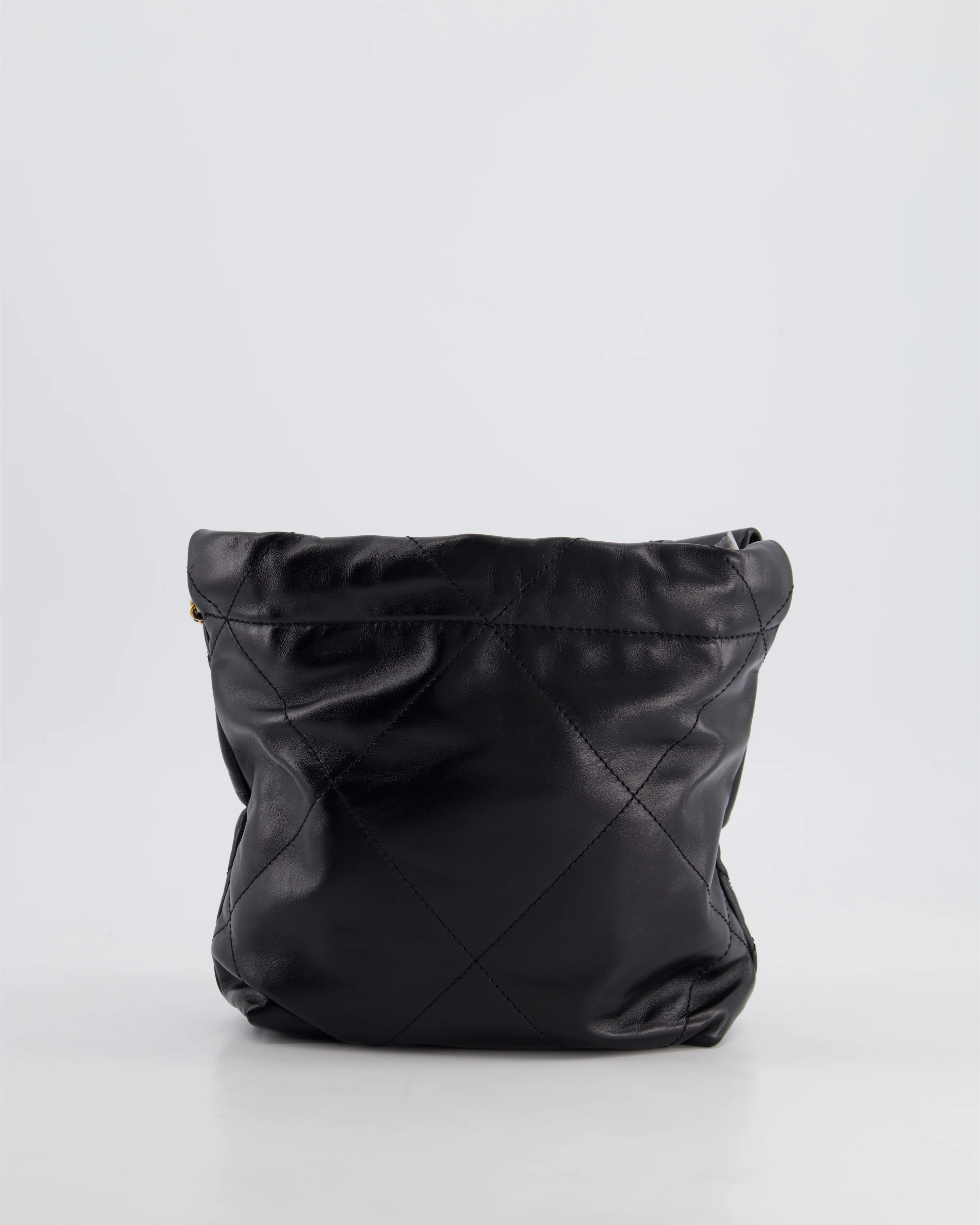 Chanel 22 Mini Hobo Bag in Black Shiny Lambskin with Brushed Gold Hardware - Image 7