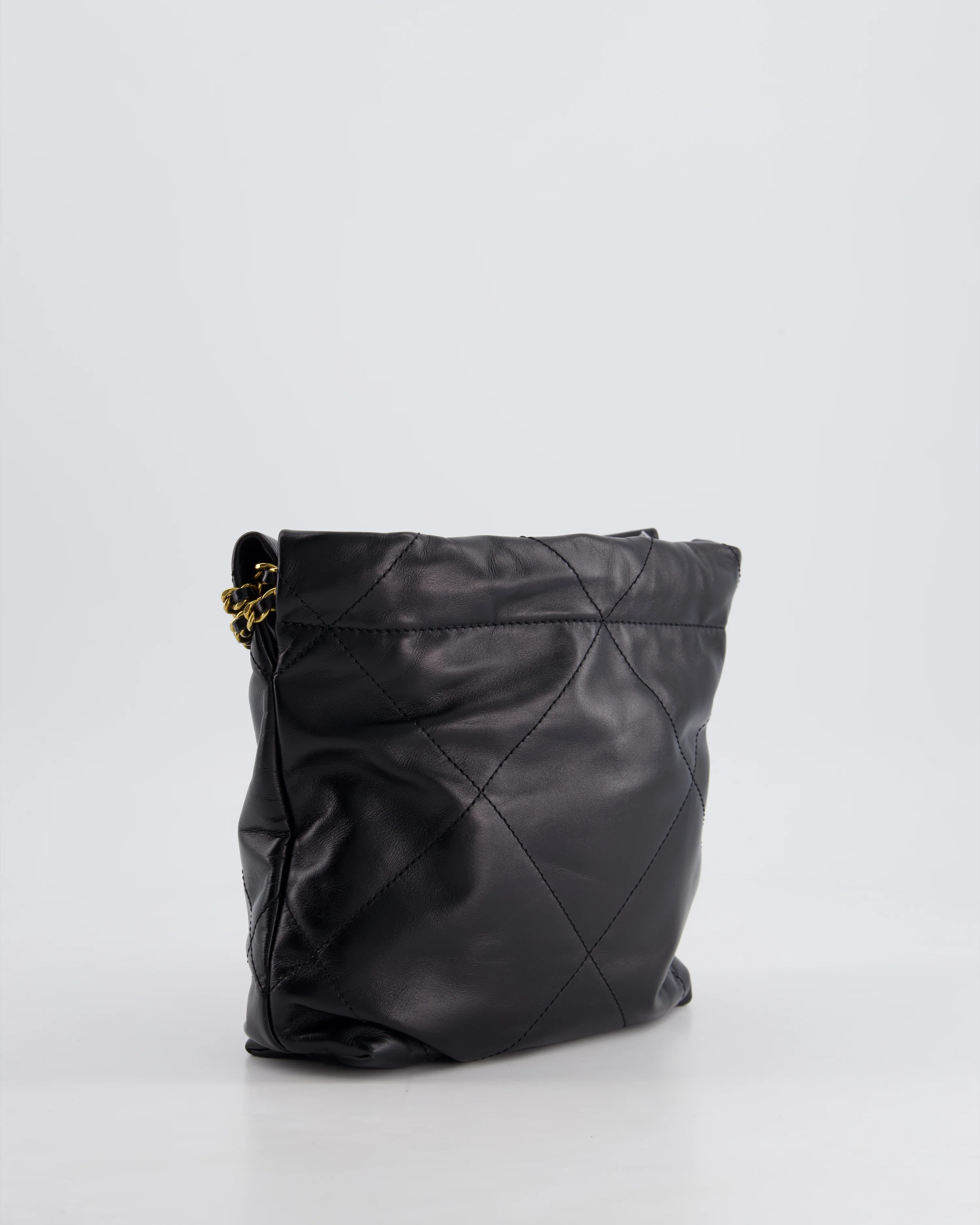 Chanel 22 Mini Hobo Bag in Black Shiny Lambskin with Brushed Gold Hardware - Image 8