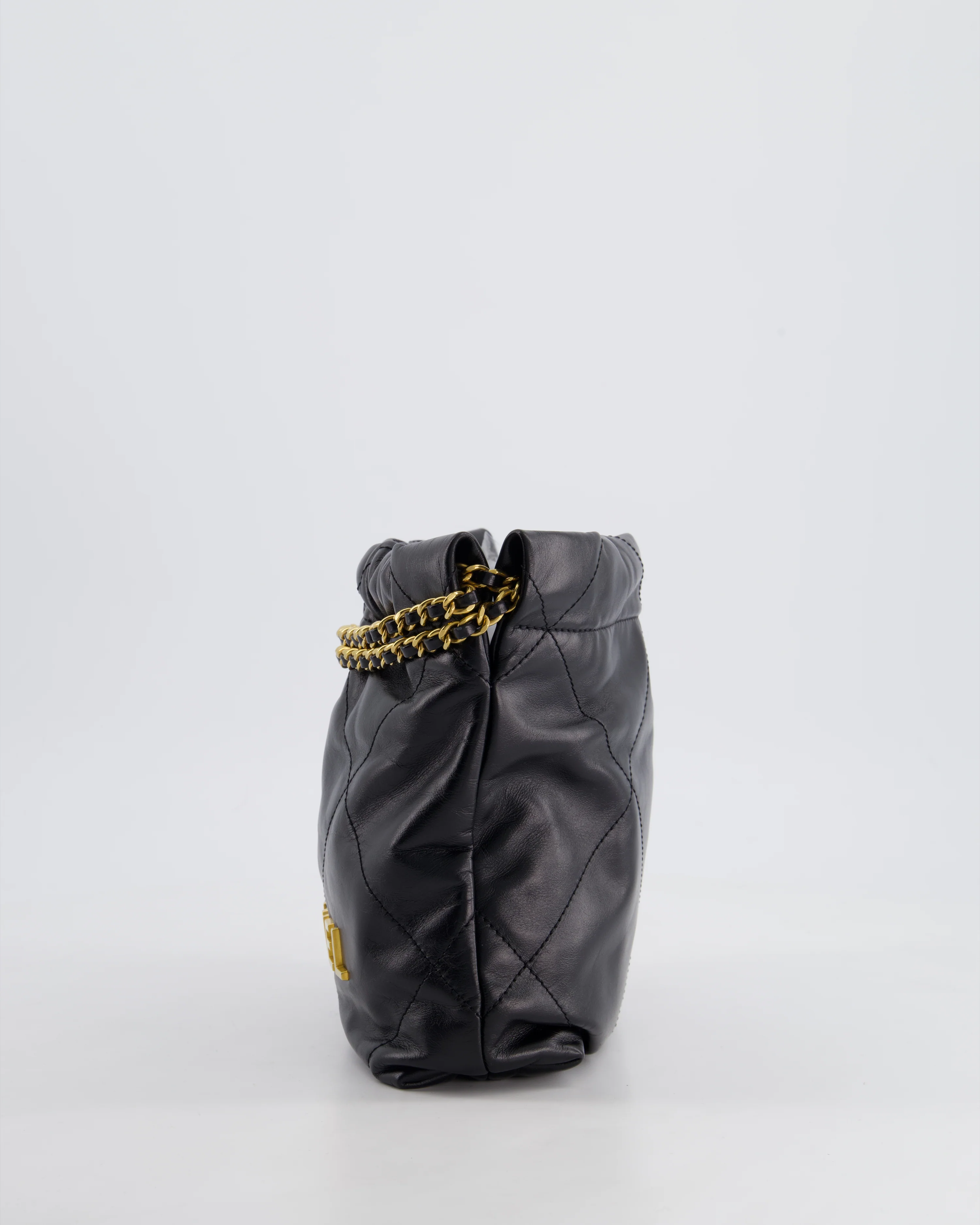 Chanel 22 Mini Hobo Bag in Black Shiny Lambskin with Brushed Gold Hardware - Image 9