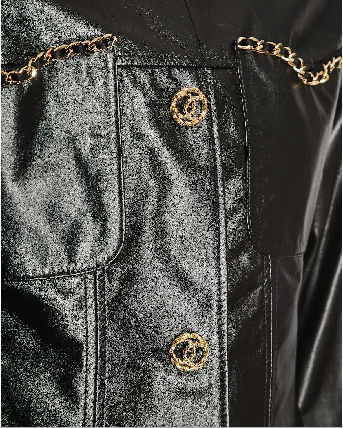 Chanel 23/B Black Collarless Leather Jacket with Chain and CC Detail Size FR 36 (UK 8) - Image 5