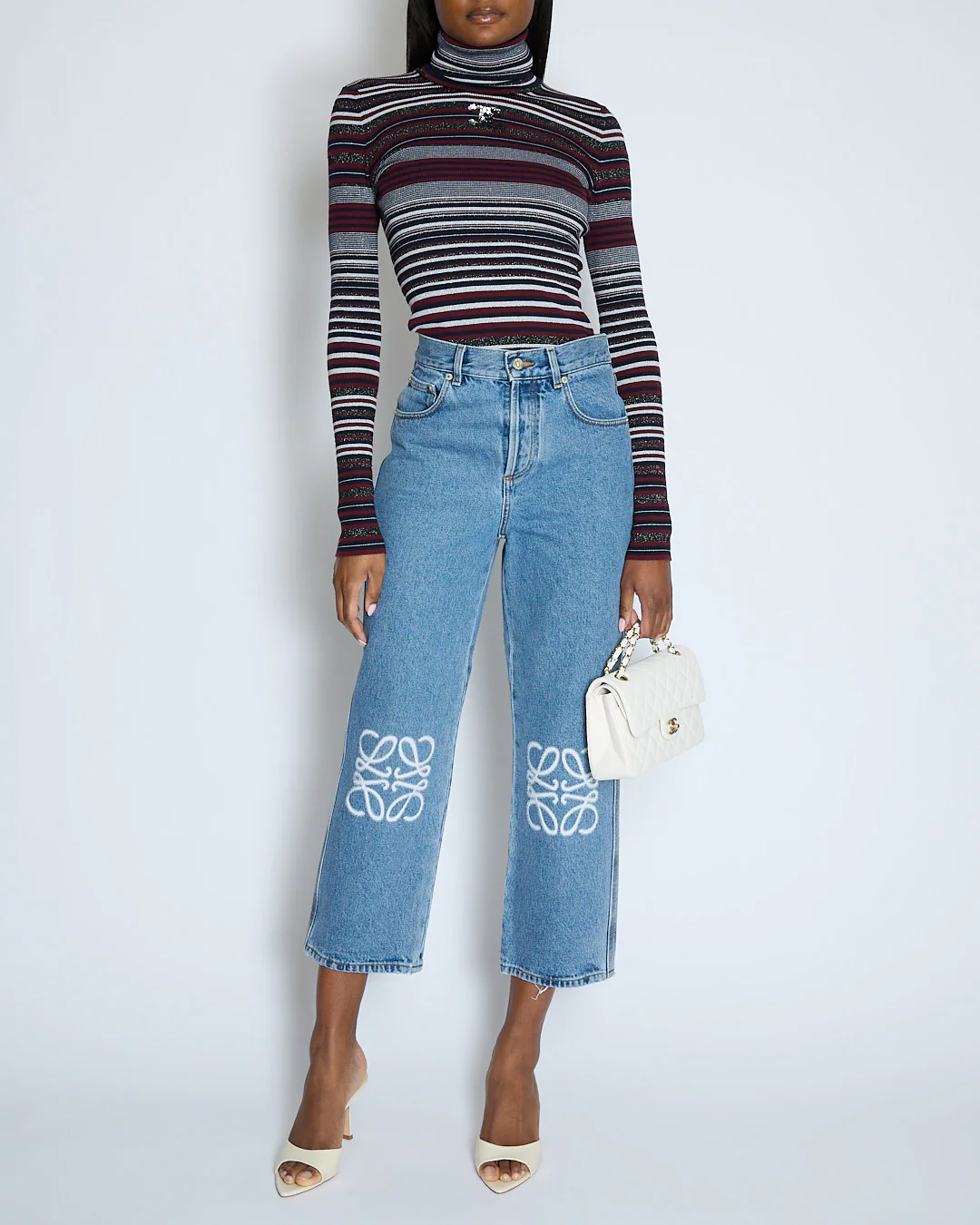Chanel 23/B Burgundy Striped Knitted CC Long Sleeve High Neck Jumper Size FR 38 (UK 10) - Image 3