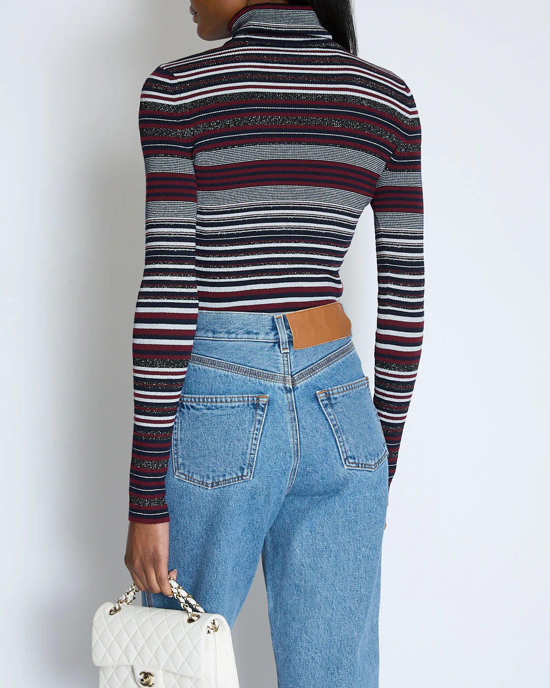 Chanel 23/B Burgundy Striped Knitted CC Long Sleeve High Neck Jumper Size FR 38 (UK 10) - Image 4