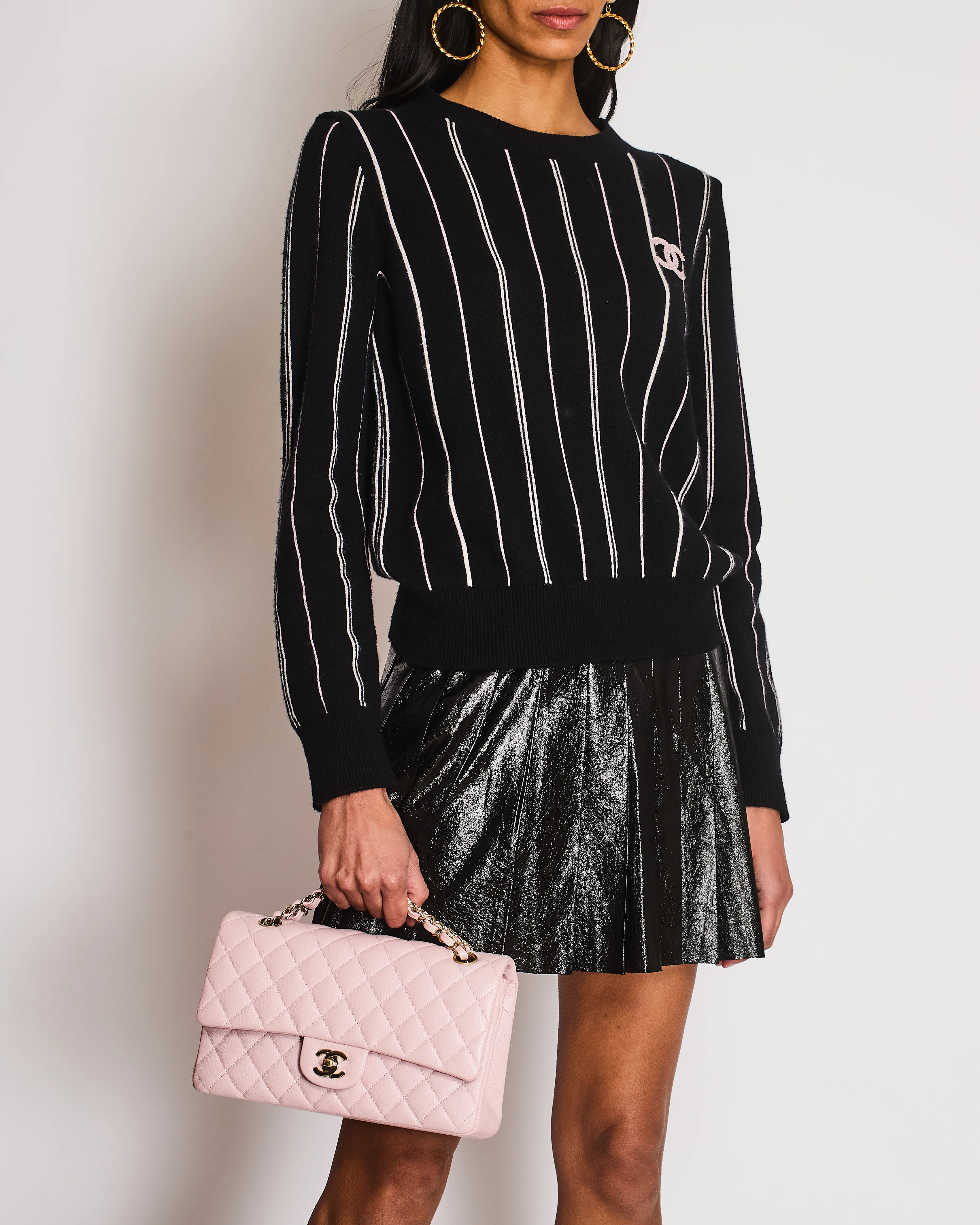 Chanel 23/P Black Striped CC Long Sleeve Jumper Size FR 36 (UK 8) - Image 2