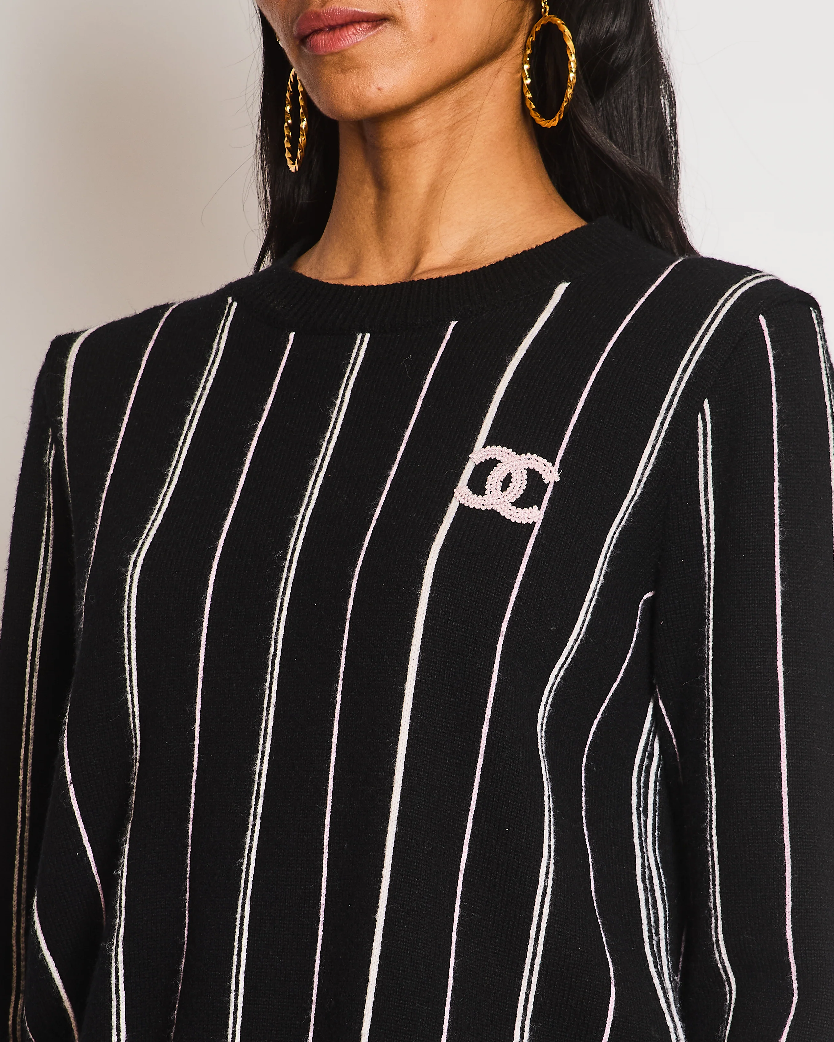 Chanel 23/P Black Striped CC Long Sleeve Jumper Size FR 36 (UK 8) - Image 3