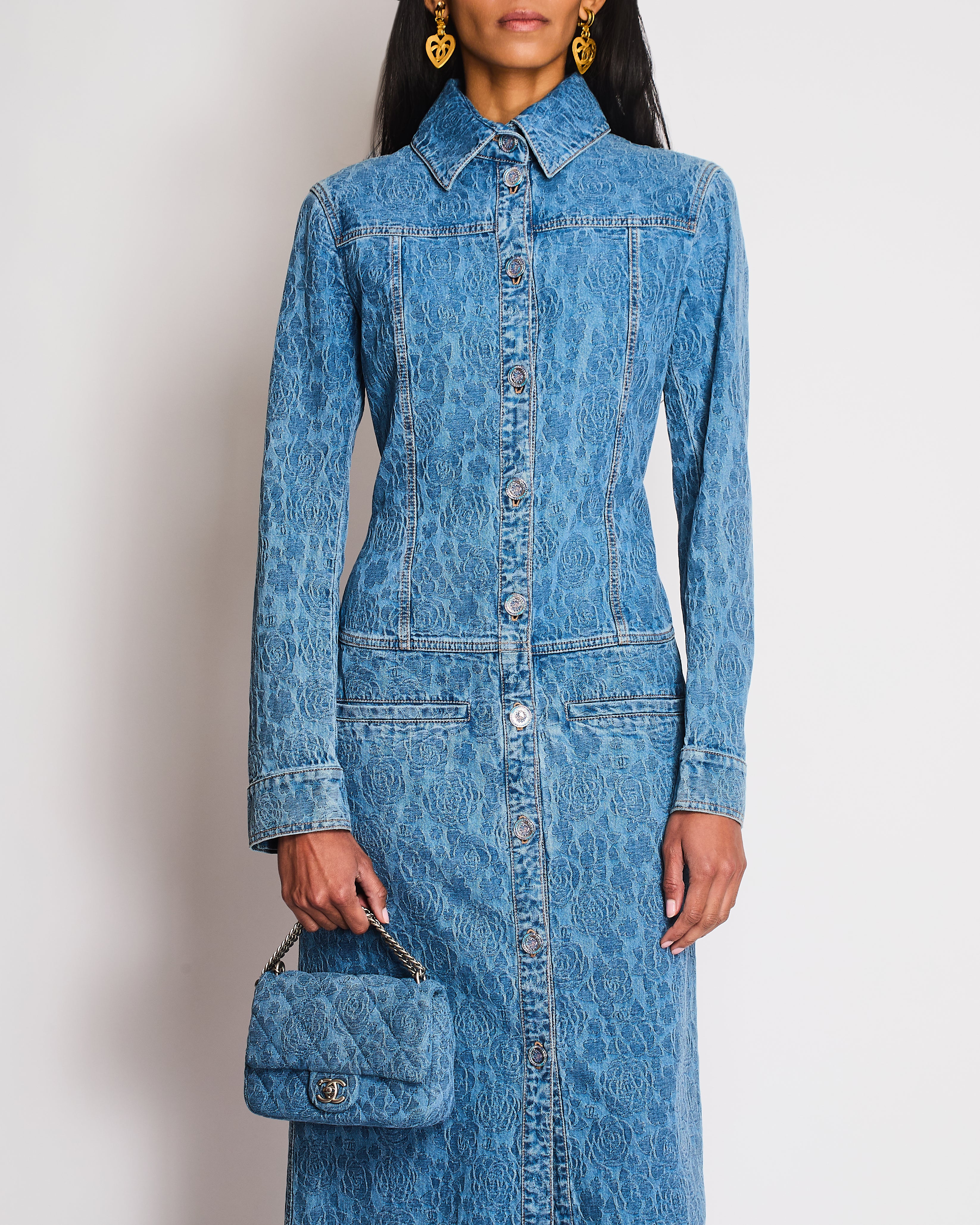 Chanel 23/P Blue Camellia Denim Long Sleeve Button Down Maxi Dress Size FR 36 (UK 8) - Image 2