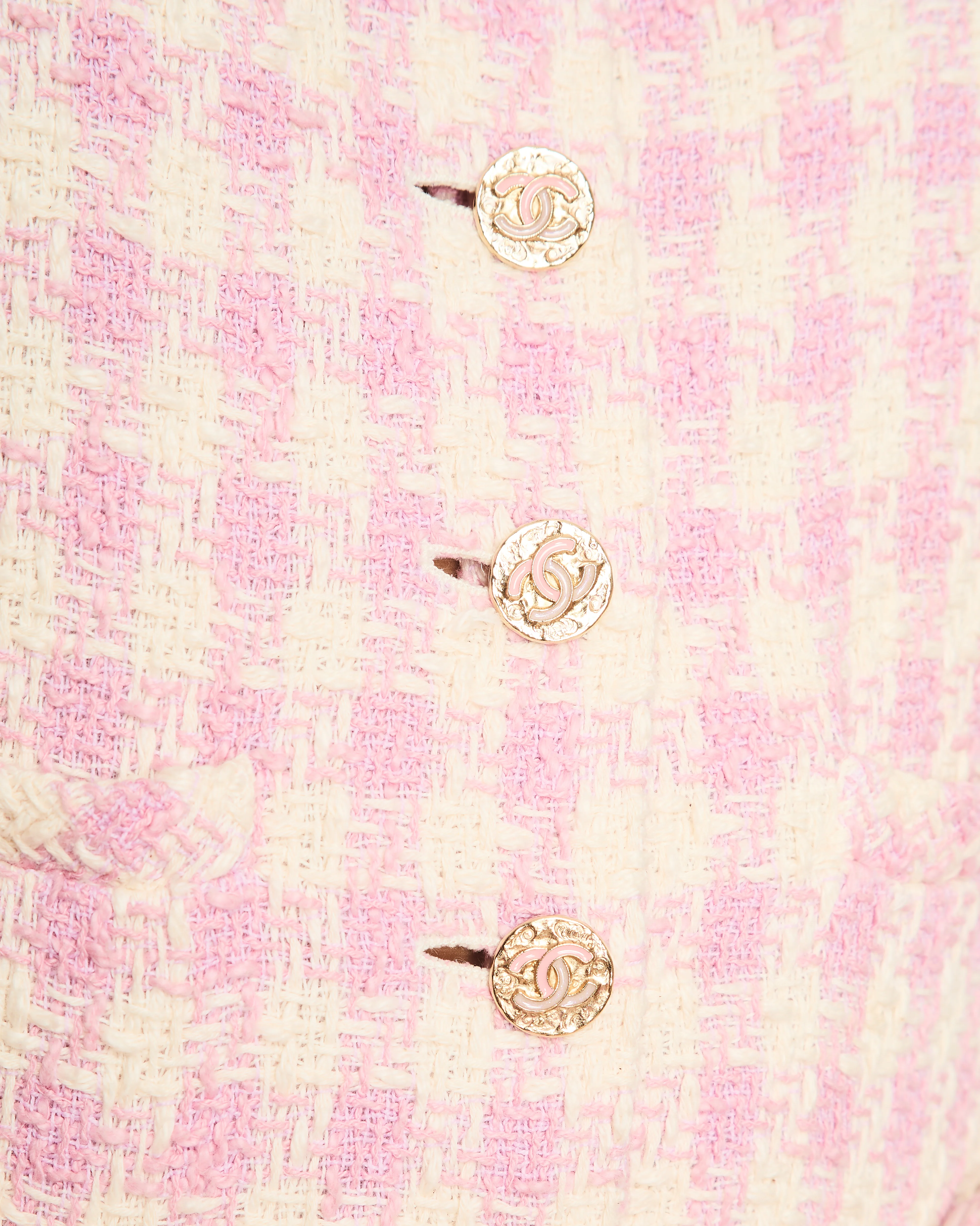 Chanel 23/S Pink and Cream Sleeveless Houndstooth Jumpsuit with CC Logo Detail Size FR 34 (UK 6) - Image 4
