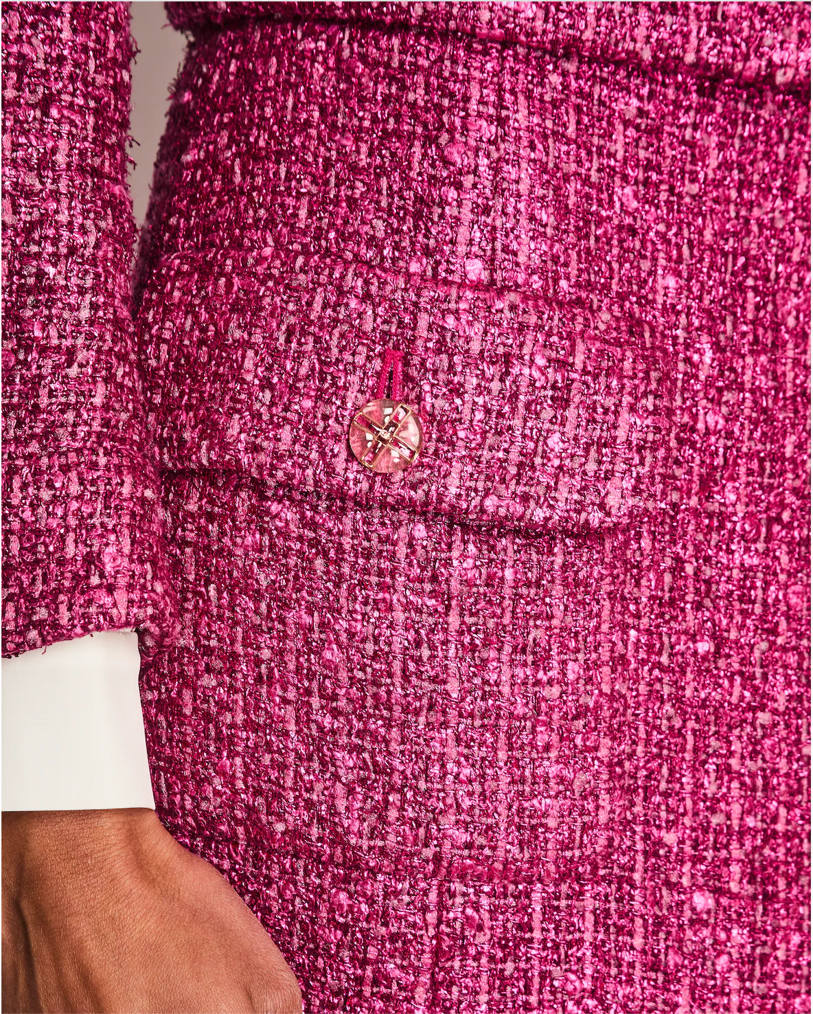 Chanel 23/S Pink Tweed Collarless Jacket and Matching Skirt with Split Detail Size FR 36 (UK 8) - Image 10