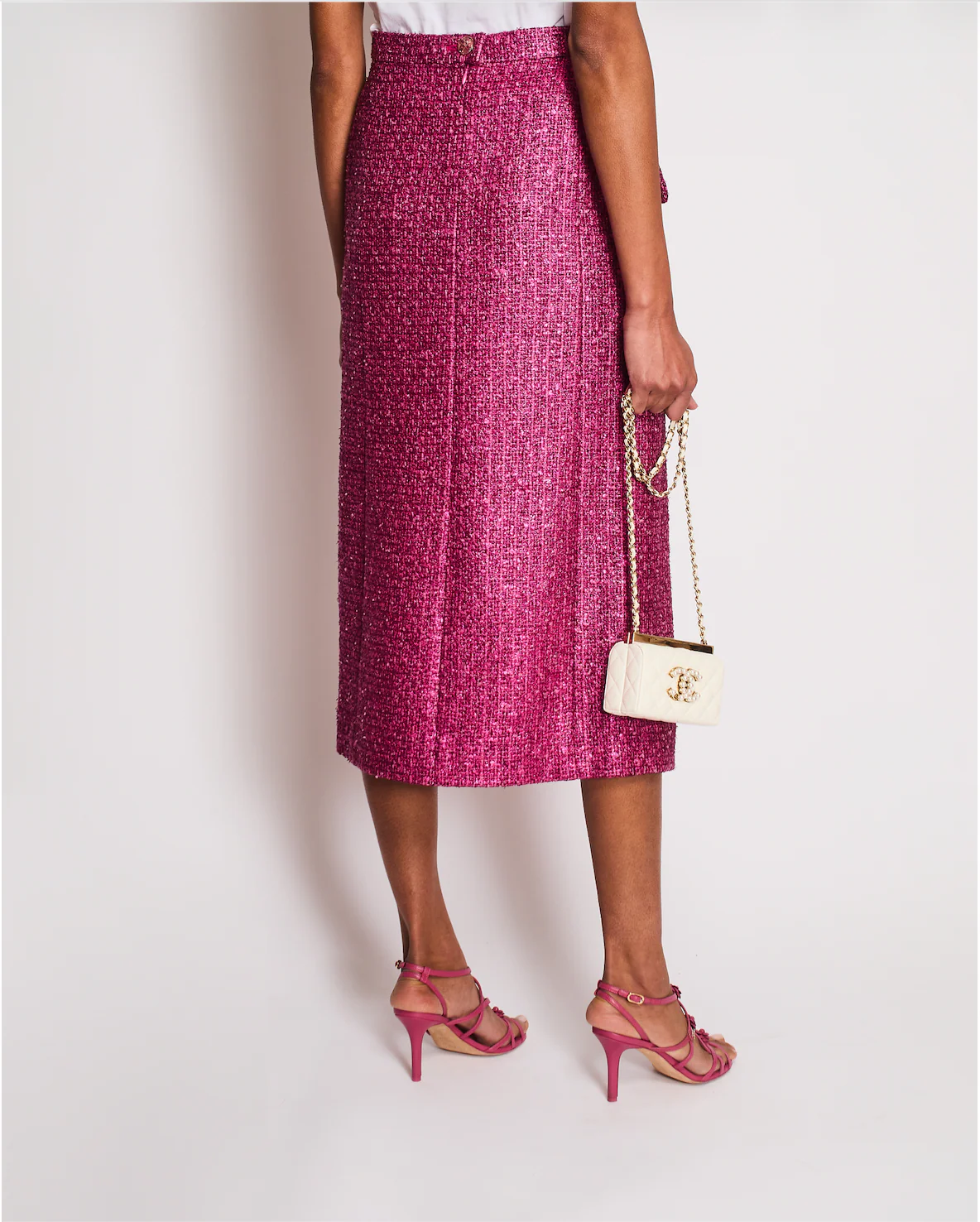 Chanel 23/S Pink Tweed Collarless Jacket and Matching Skirt with Split Detail Size FR 36 (UK 8) - Image 11