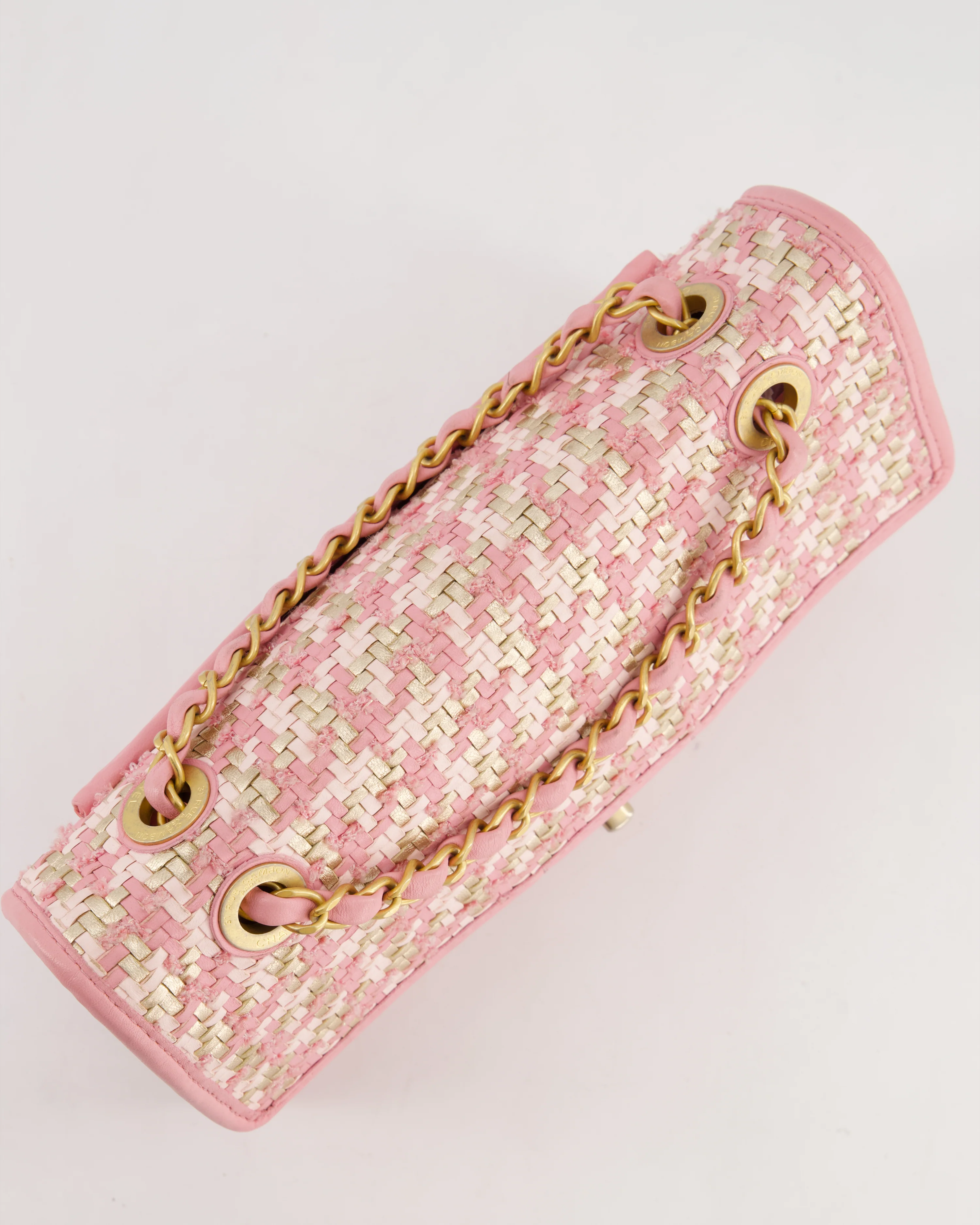 Chanel 23C Pink Woven Flap Bag with Leather Edge Detail and Brushed Gold Hardware - Image 16