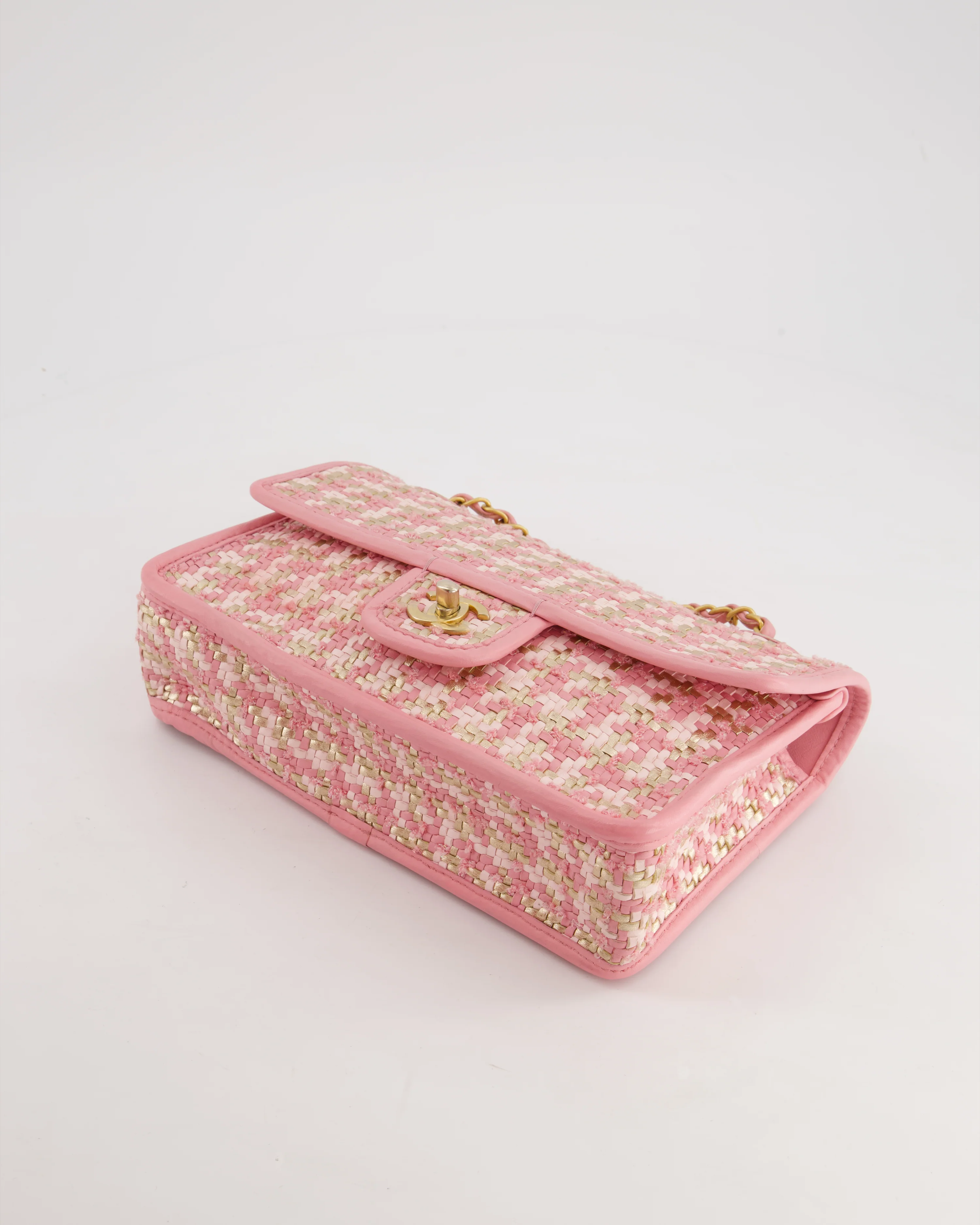 Chanel 23C Pink Woven Flap Bag with Leather Edge Detail and Brushed Gold Hardware - Image 19