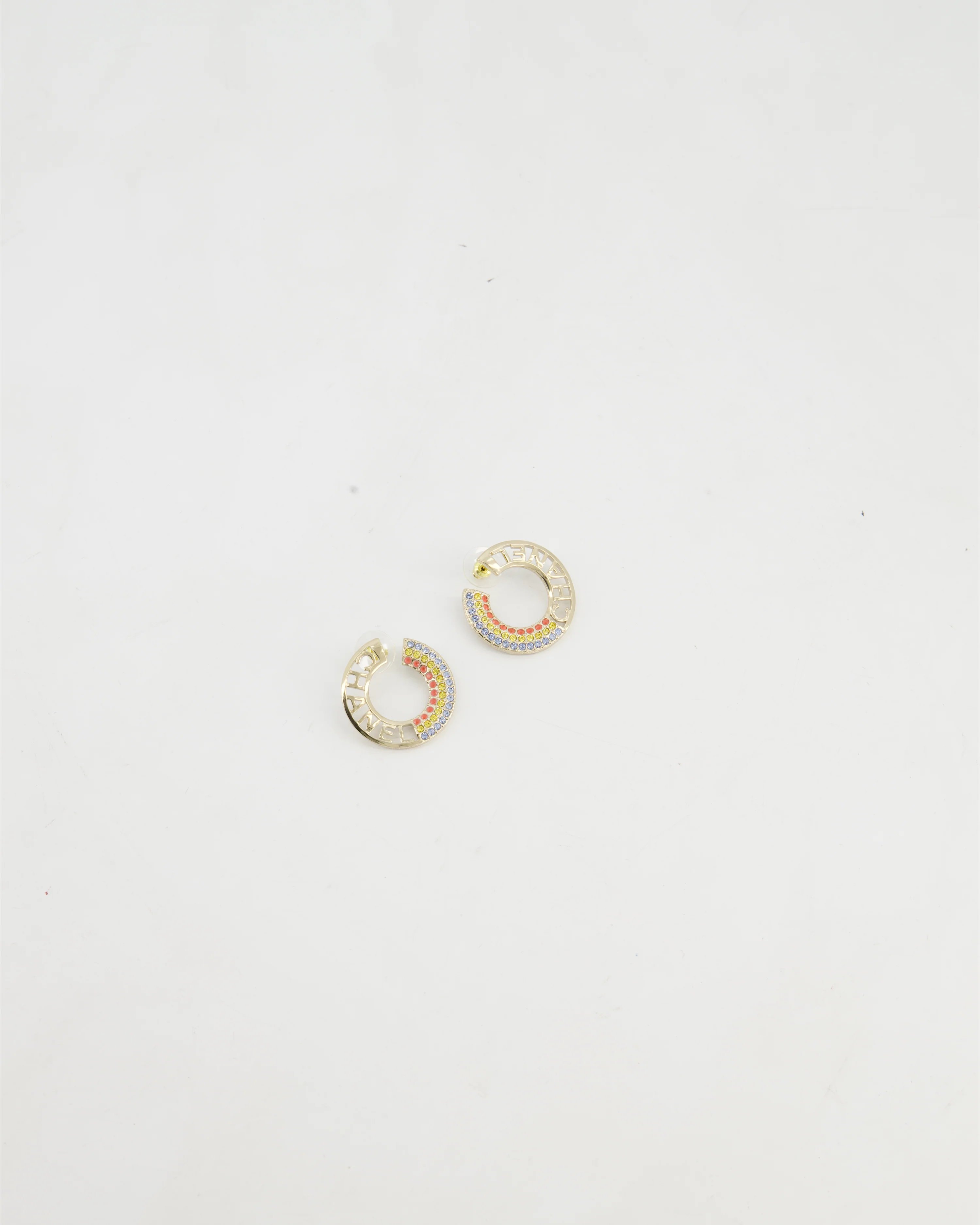 Chanel 23C Rainbow Loop Earrings with Logo & Crystals Details - Image 2