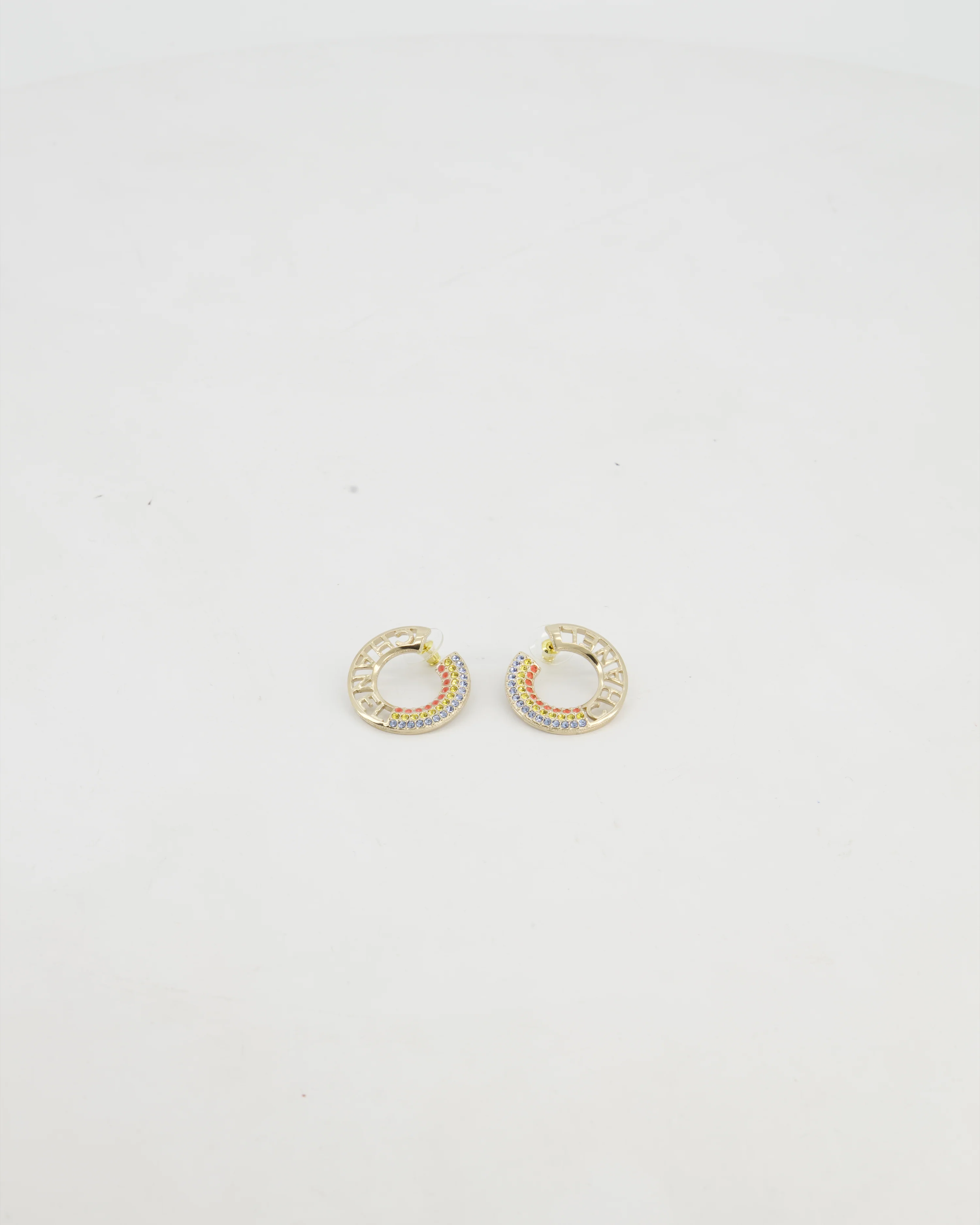 Chanel 23C Rainbow Loop Earrings with Logo & Crystals Details - Image 3